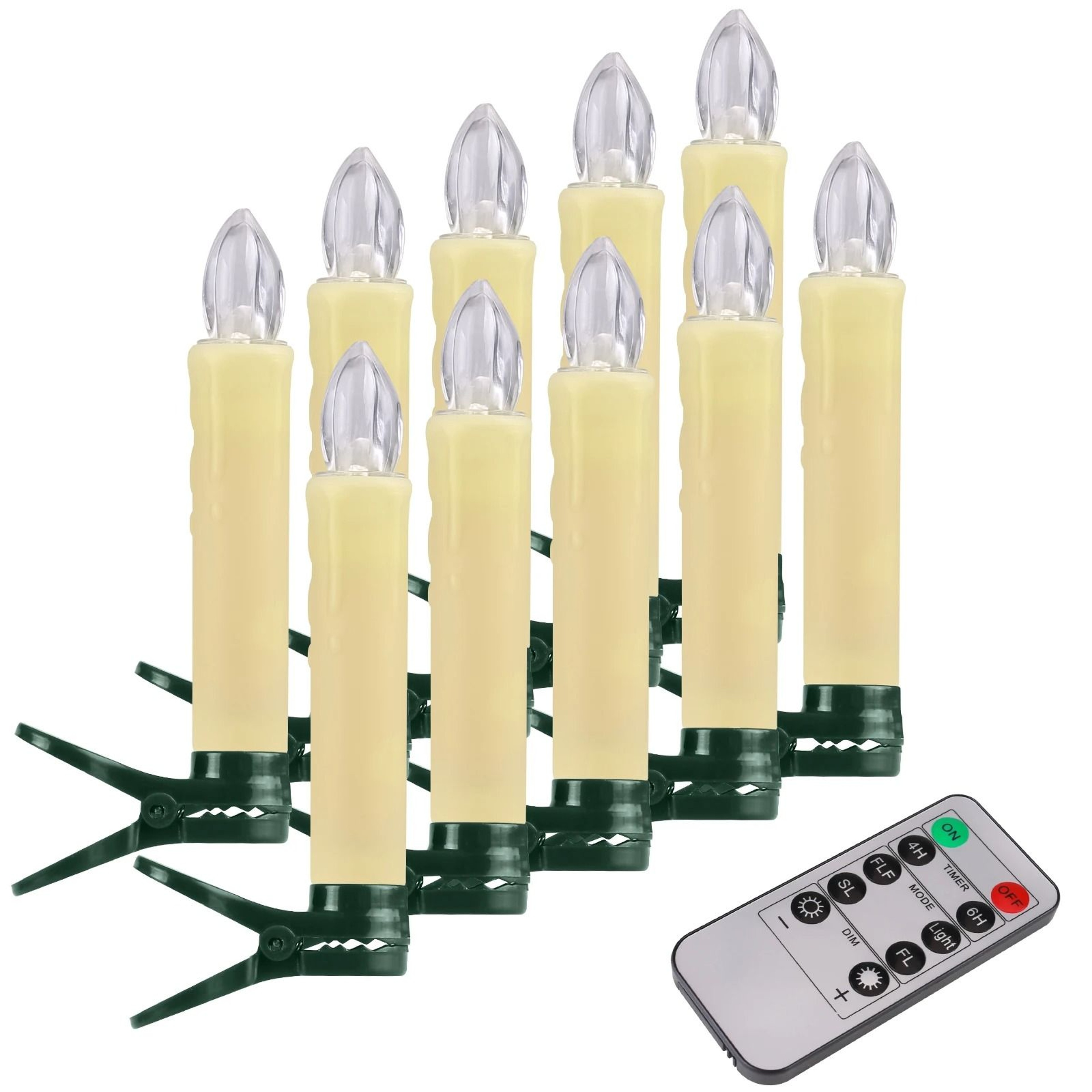 Remote Control LED Christmas Tree Clip Taper Candles Flameless Lights Set 6