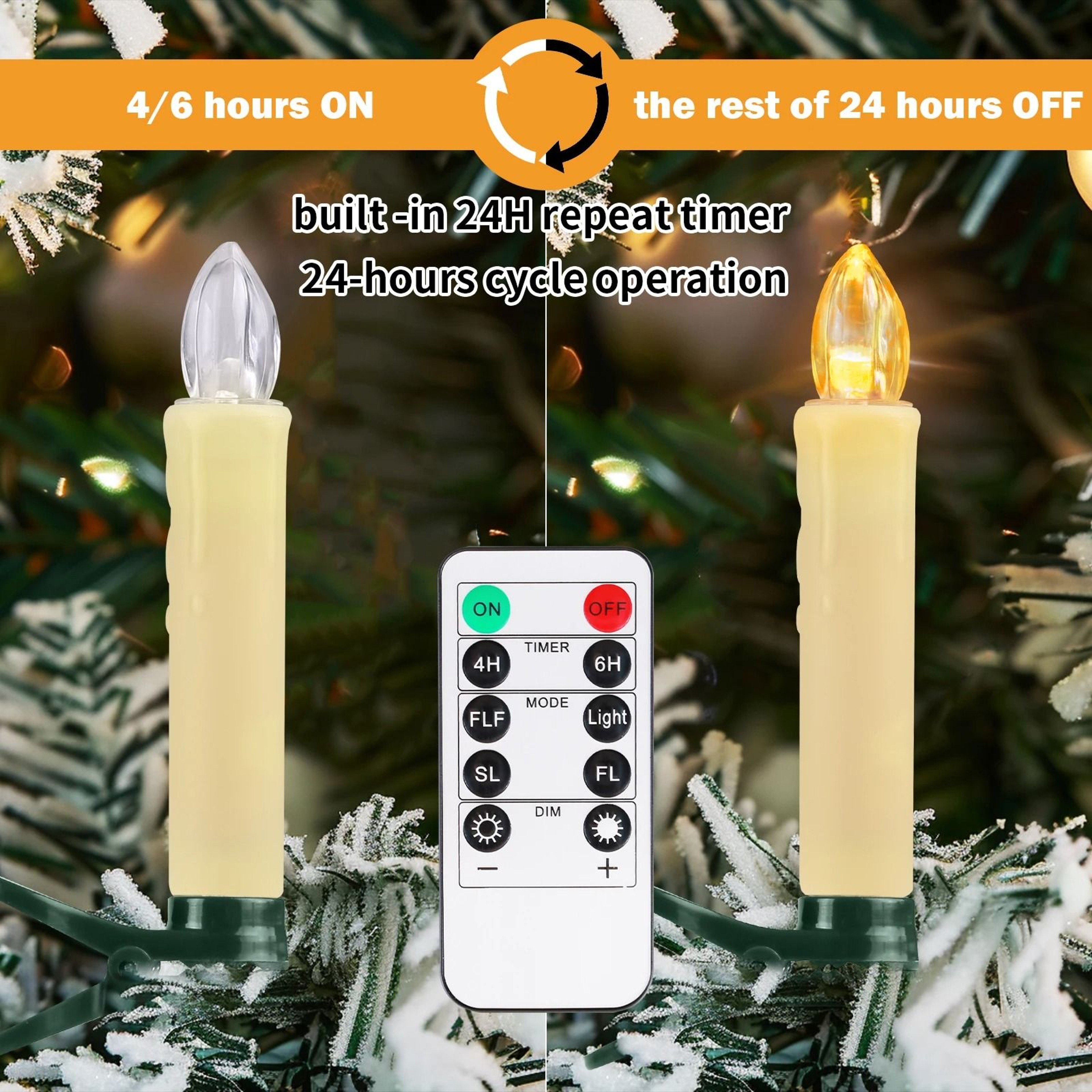 Remote Control LED Christmas Tree Clip Taper Candles Flameless Lights Set 5
