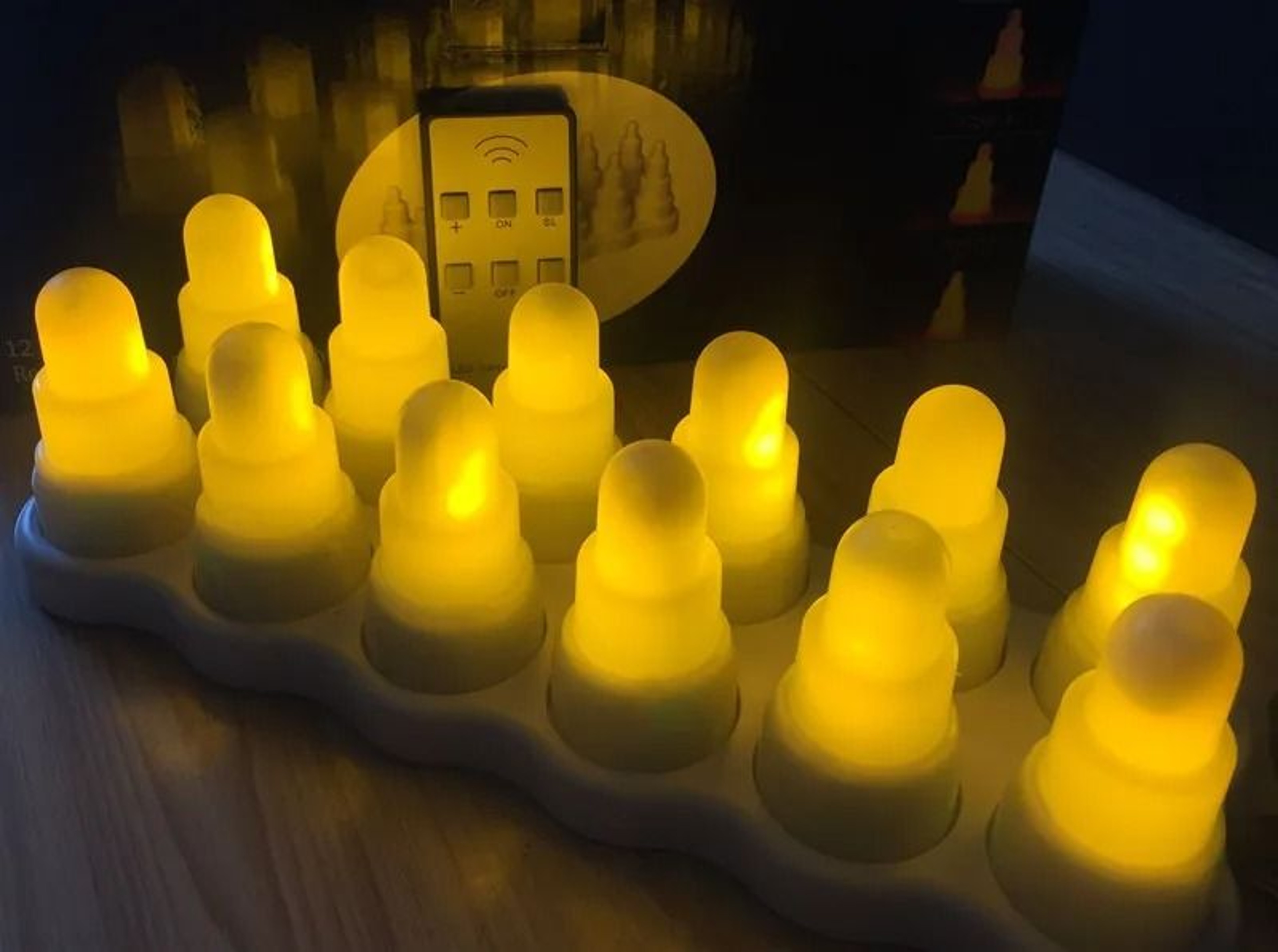 12 Pack Rechargeable LED Tea Lights Remote Control Amber Flameless Candles 0