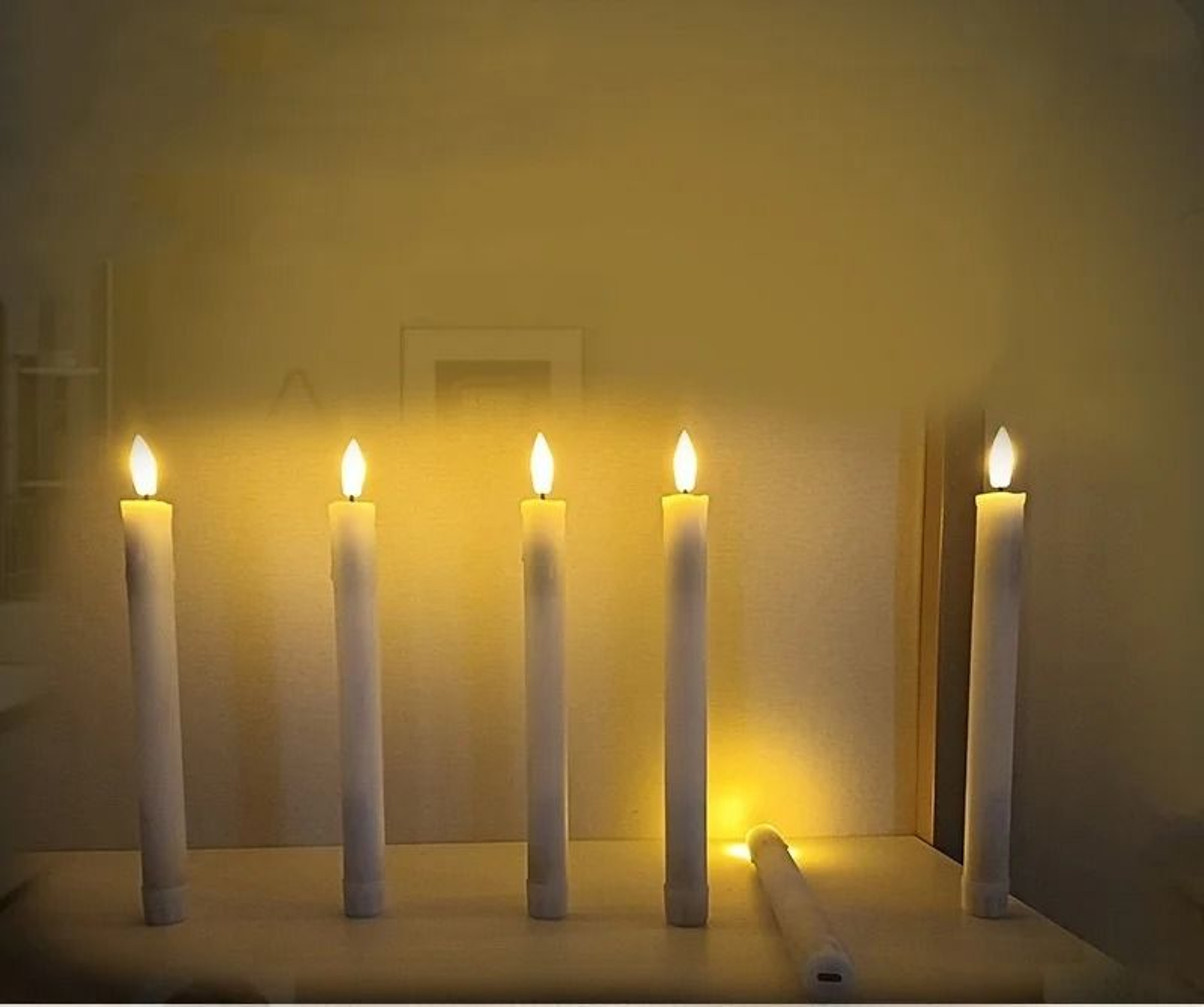 6 Pcs USB Rechargeable LED Taper Candles Remote Dripping Wax Window Lights 5