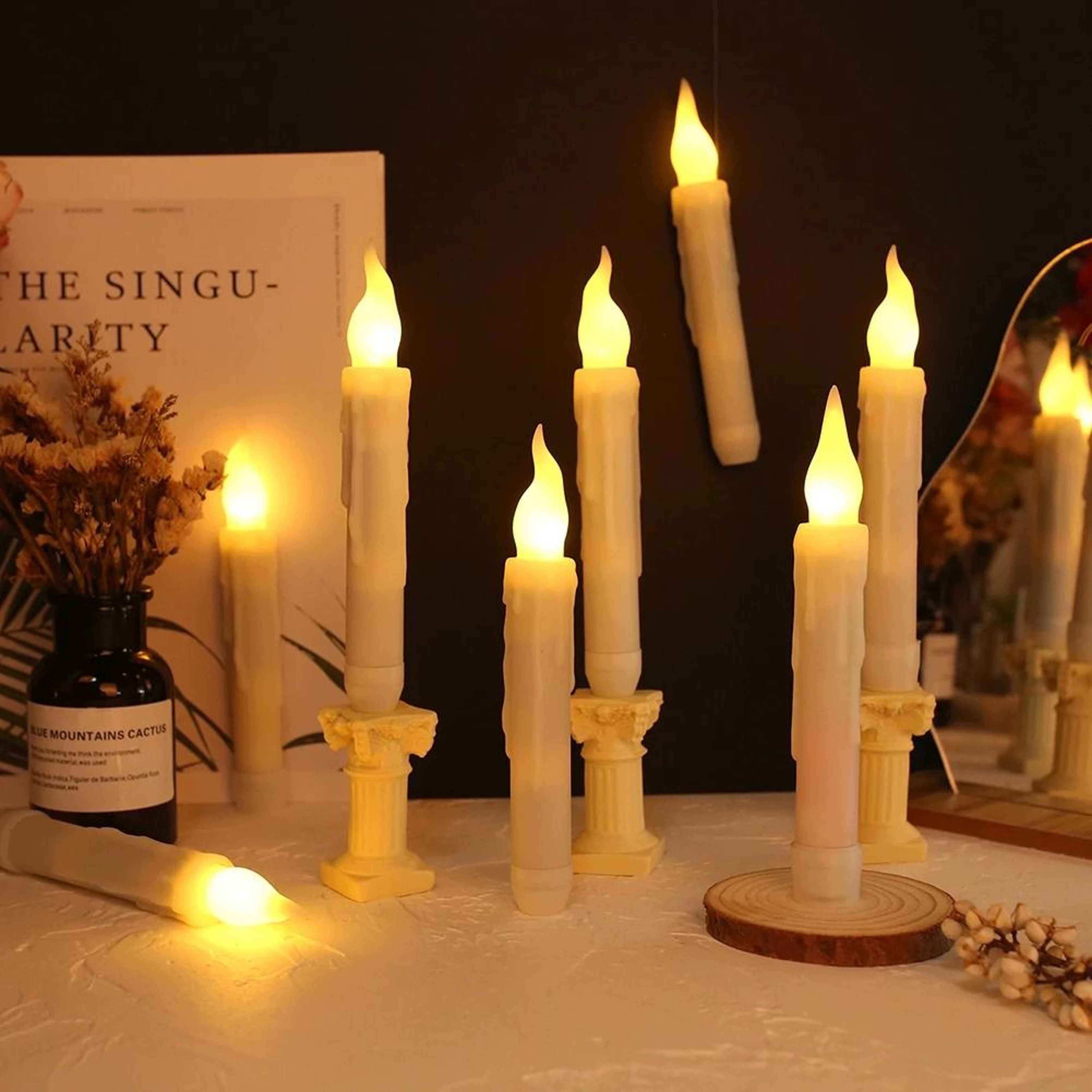 Floating LED Taper Candles Remote Control Hanging Magic Flickering Light Set 1