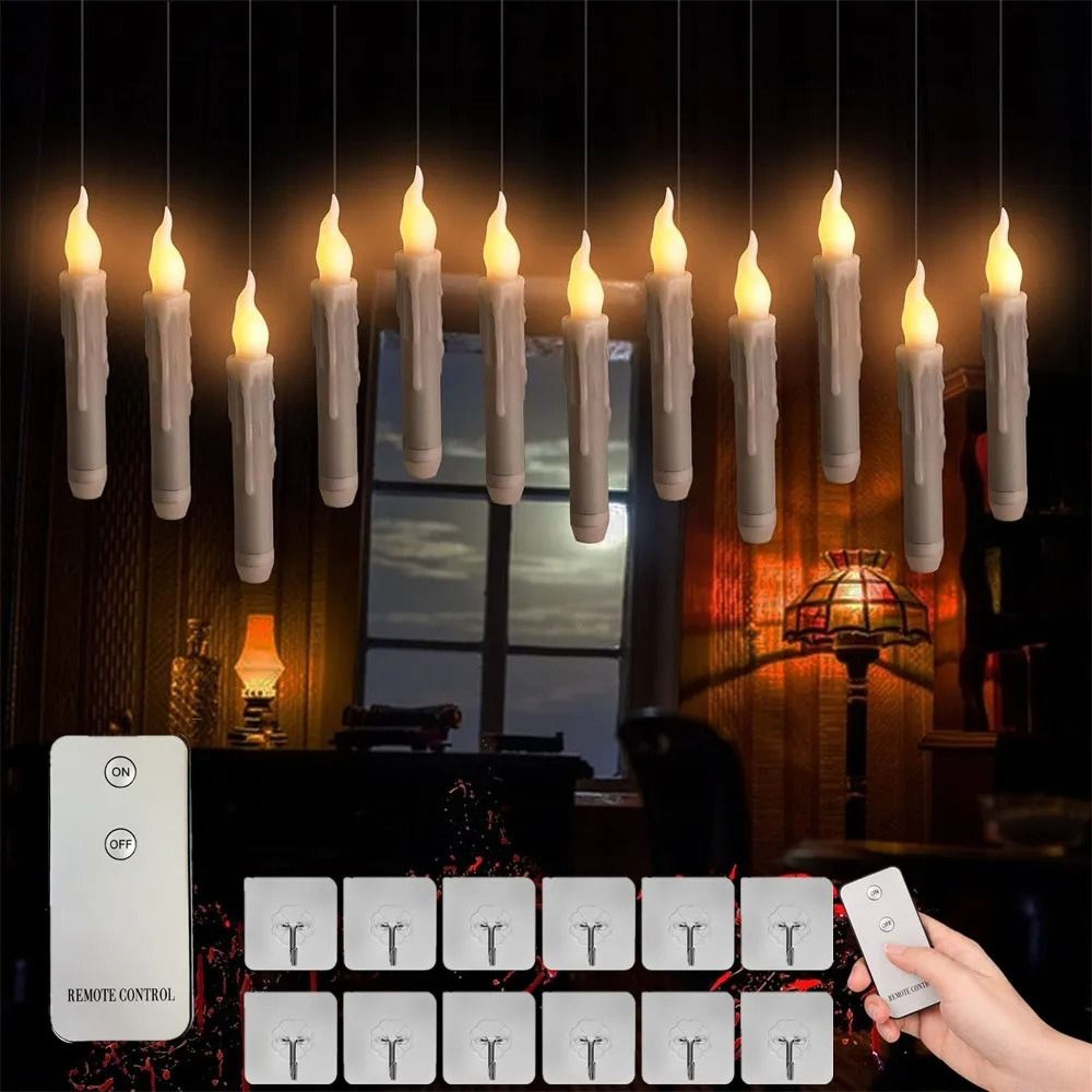 Floating LED Taper Candles Remote Control Hanging Magic Flickering Light Set 0