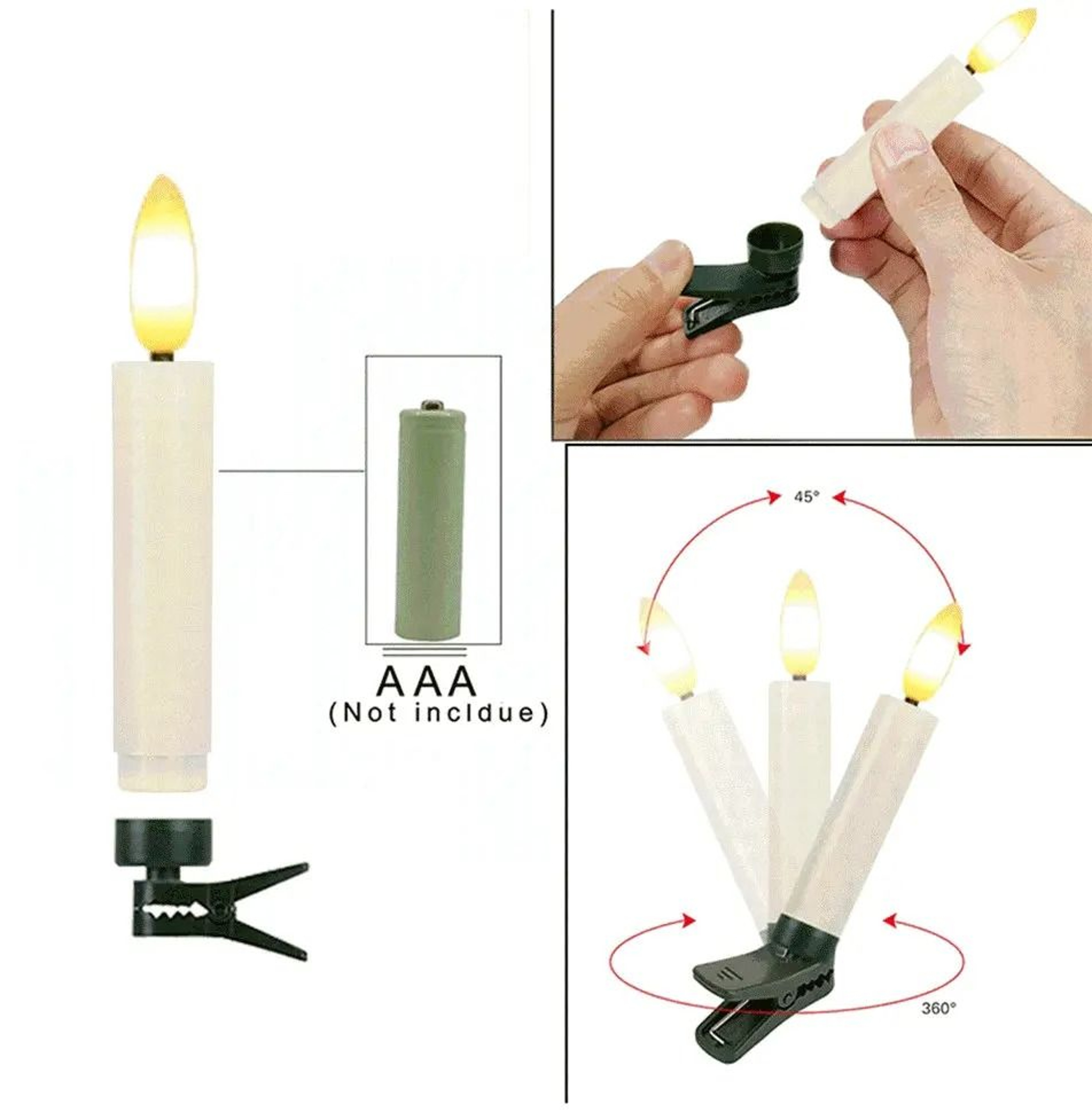 LED Christmas Tree Clip Candles Remote Control Flickering 3D Wick Taper Lights 3