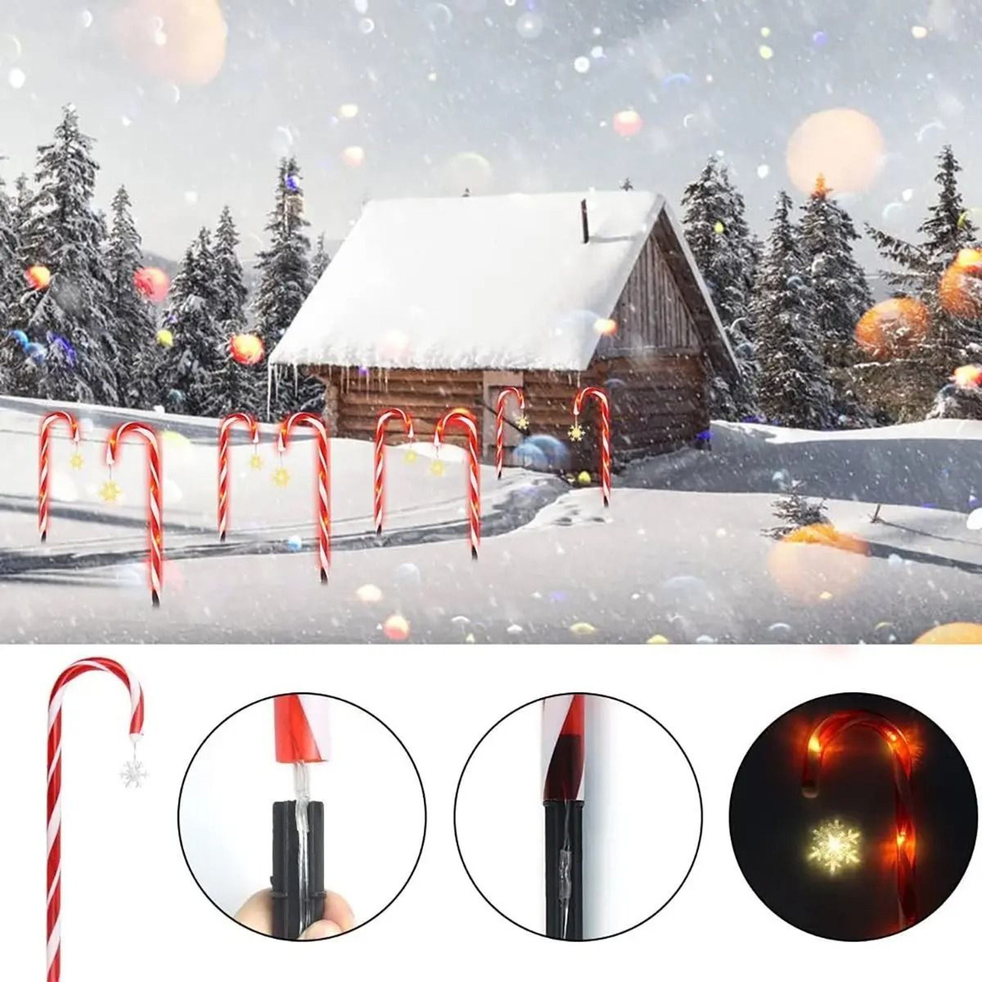 8 Pcs Solar Candy Cane Pathway Lights 8 Modes Waterproof Christmas Lawn Decor 4