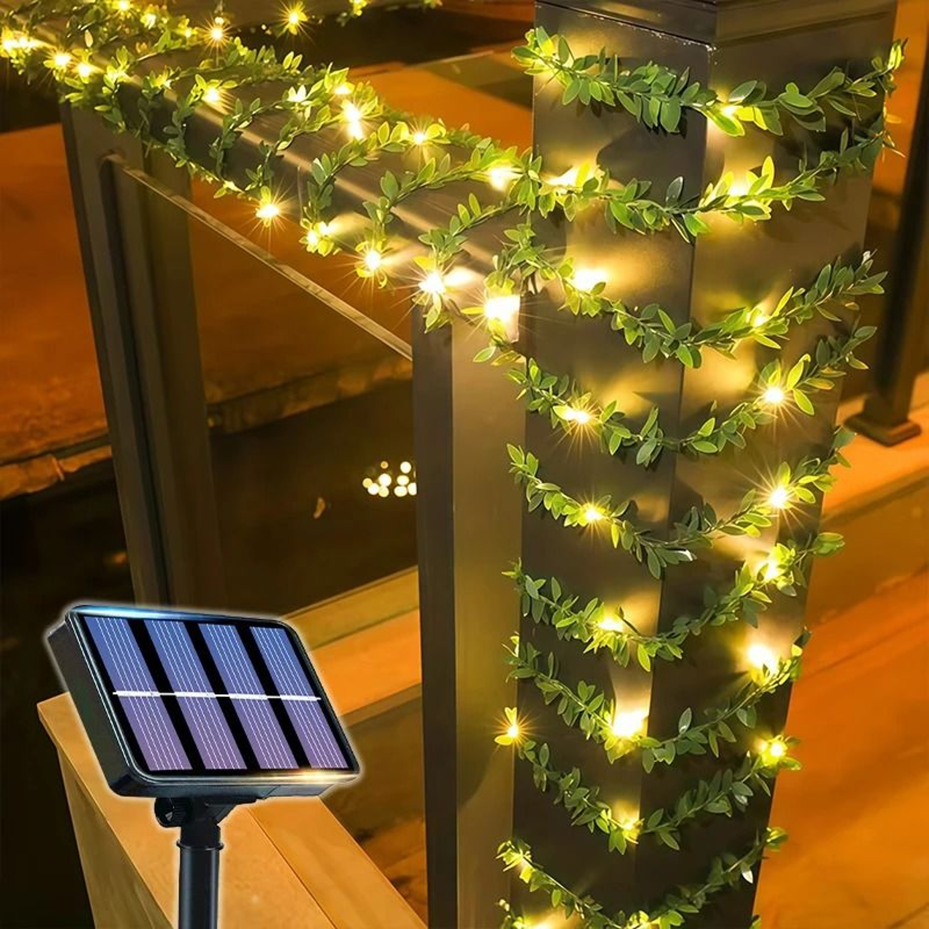 Solar Artificial Ivy Leaf Garland String Lights 8 Modes Green Fairy Garden Light 9