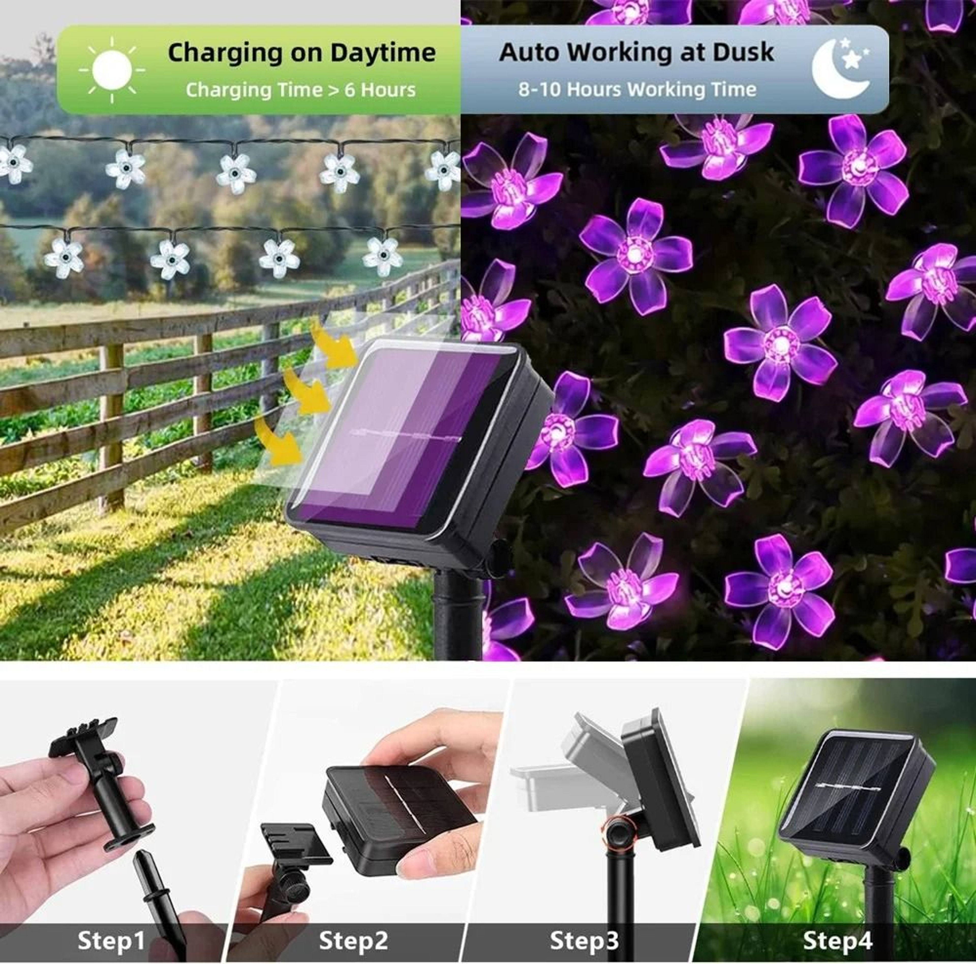 Solar Outdoor Cherry Blossom Flower String Lights 8 Modes LED Fairy Garden Lamp 3