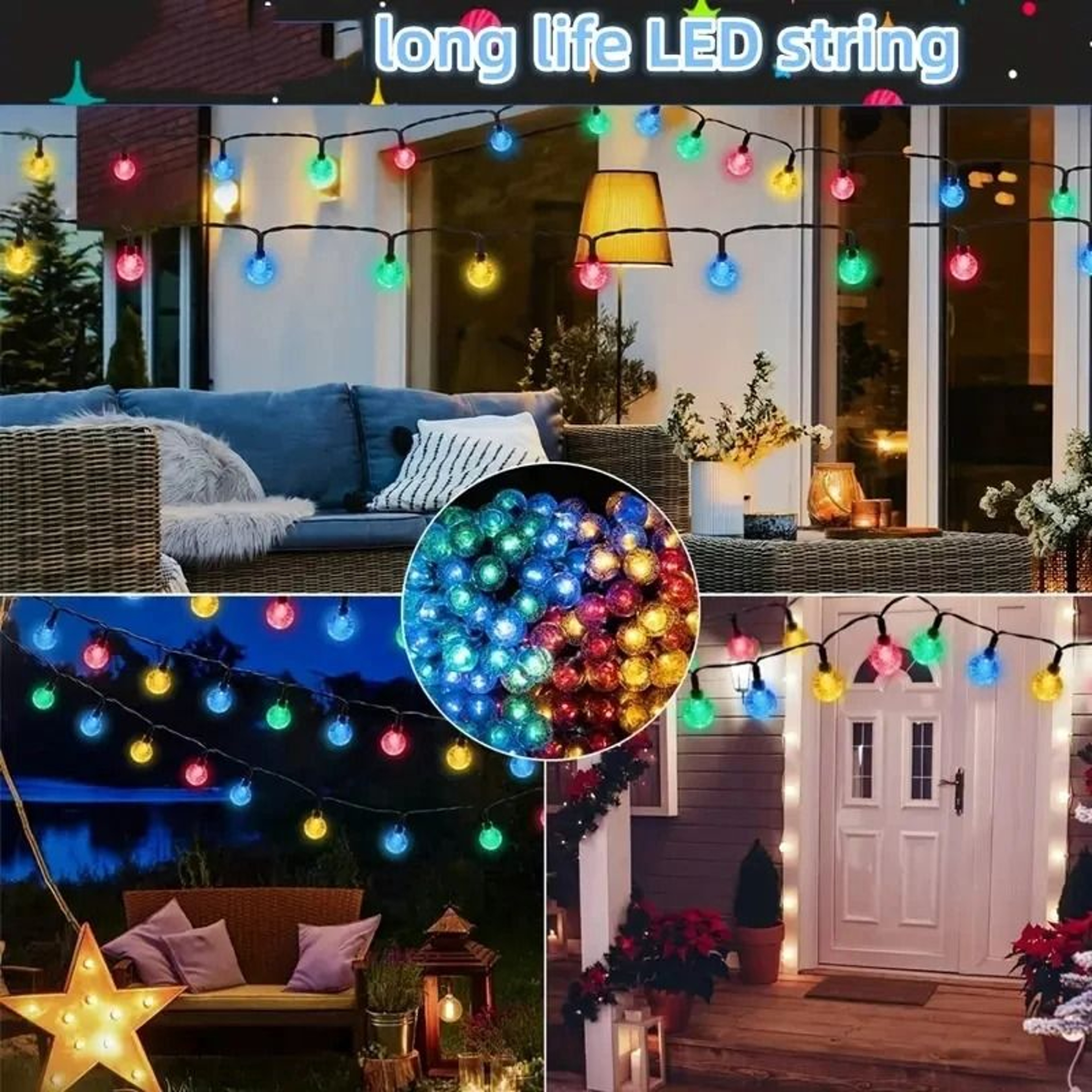 Solar Outdoor Bubble Ball String Lights 8 Modes Waterproof LED Fairy Lamp 4
