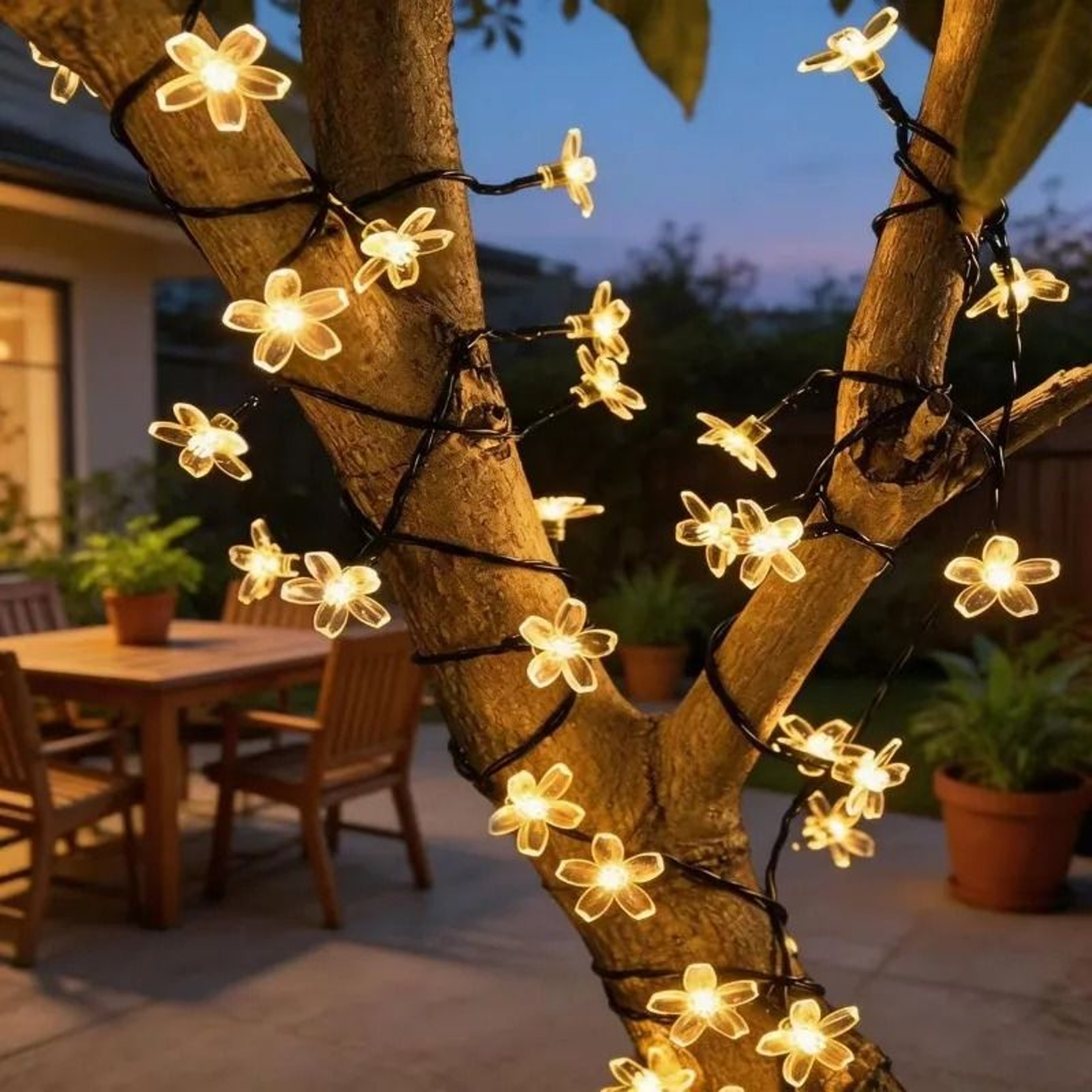 Solar Outdoor Cherry Flower String Lights Waterproof LED Sakura Garden Decor 0