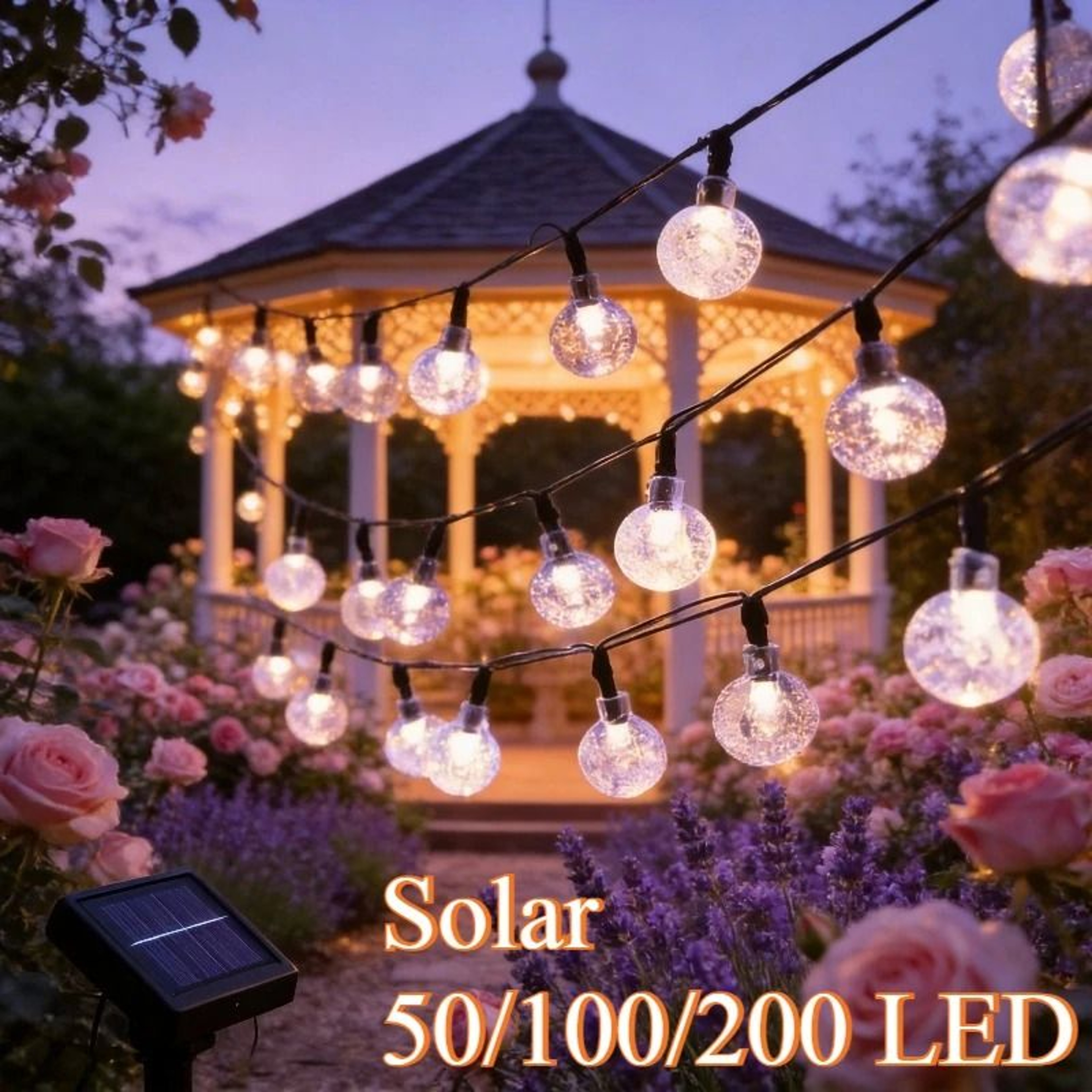 Solar Outdoor Crystal Globe LED String Lights IP65 Waterproof Garden Decor 0