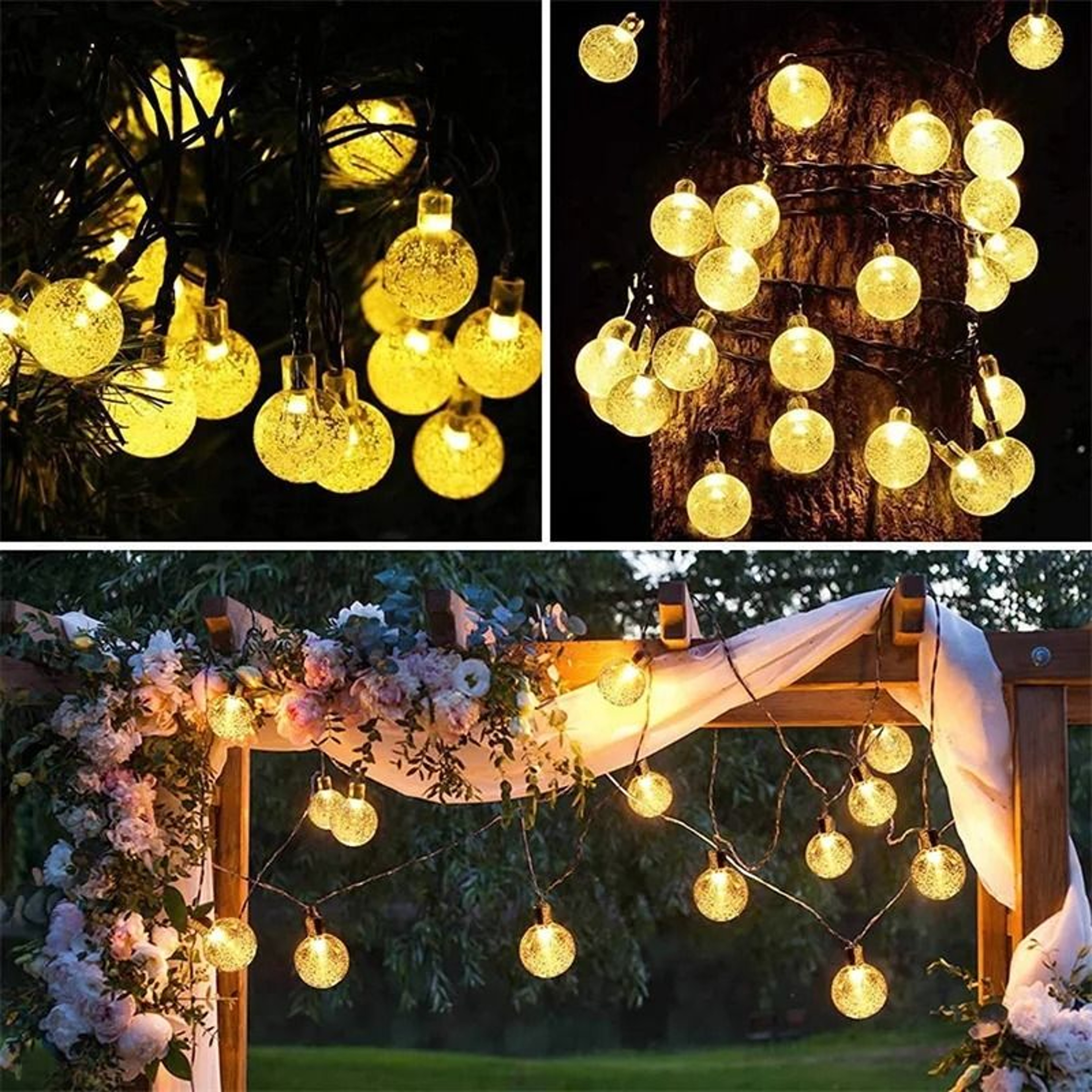 Solar Outdoor Crystal Globe String Lights 5712M Waterproof Garden Decor 3
