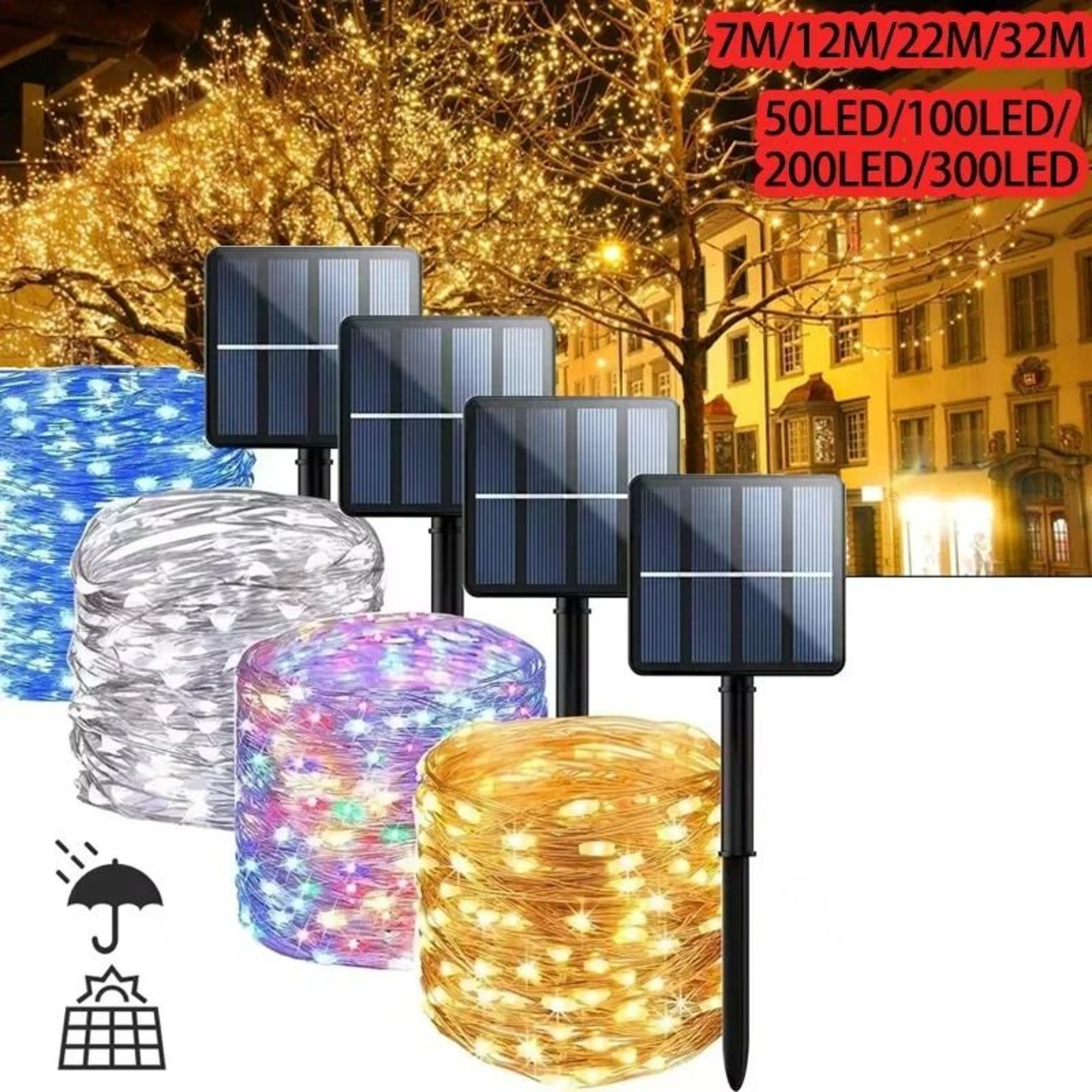 Solar Outdoor Copper Wire LED Fairy String Lights 8 Modes Waterproof Decor 5