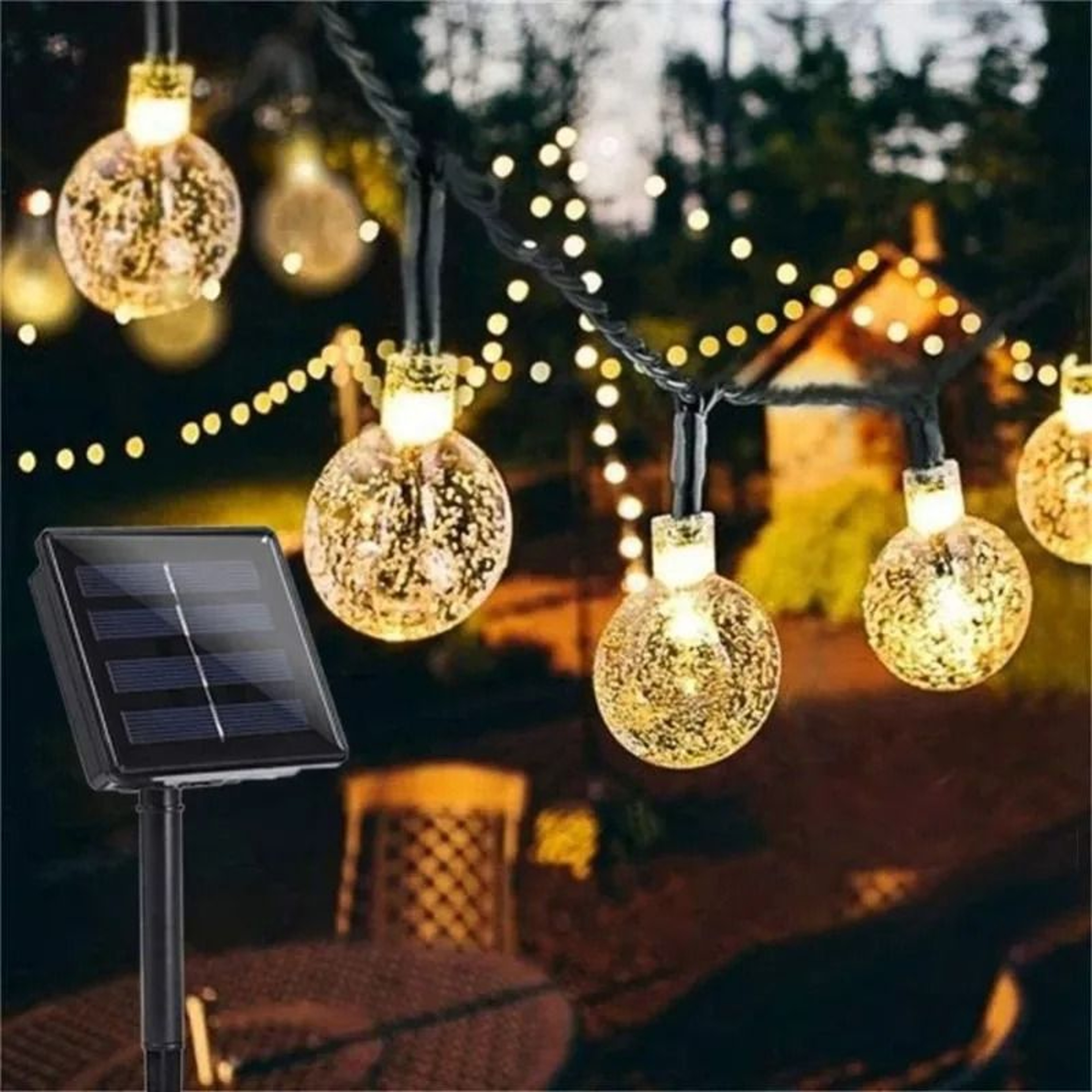 Solar Outdoor Festoon Crystal Globe LED String Lights IP65 Waterproof Garden Decor 0