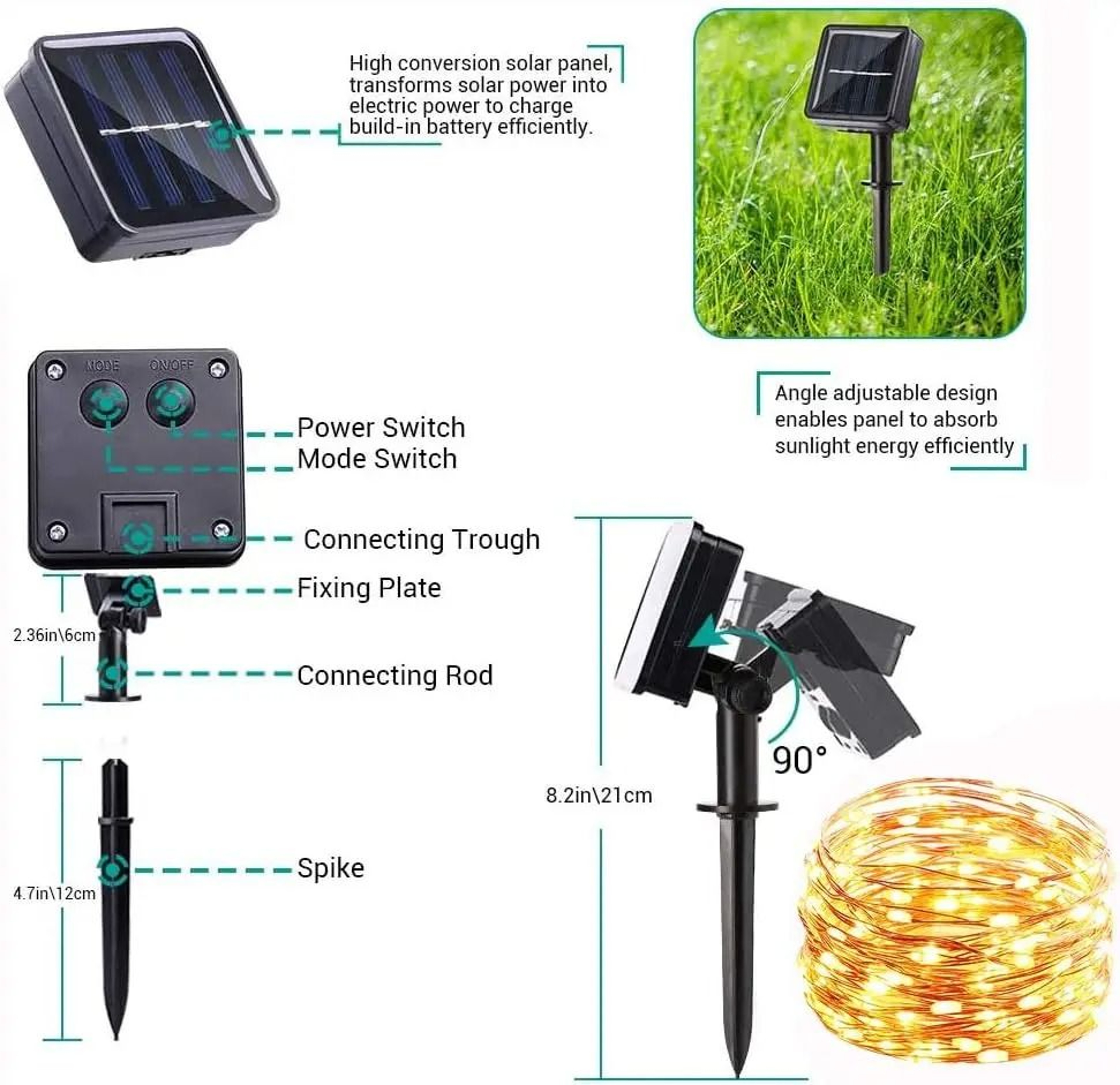 4Pack Solar Outdoor LED Fairy String Lights 8 Modes IP65 Waterproof Garden Decor 5