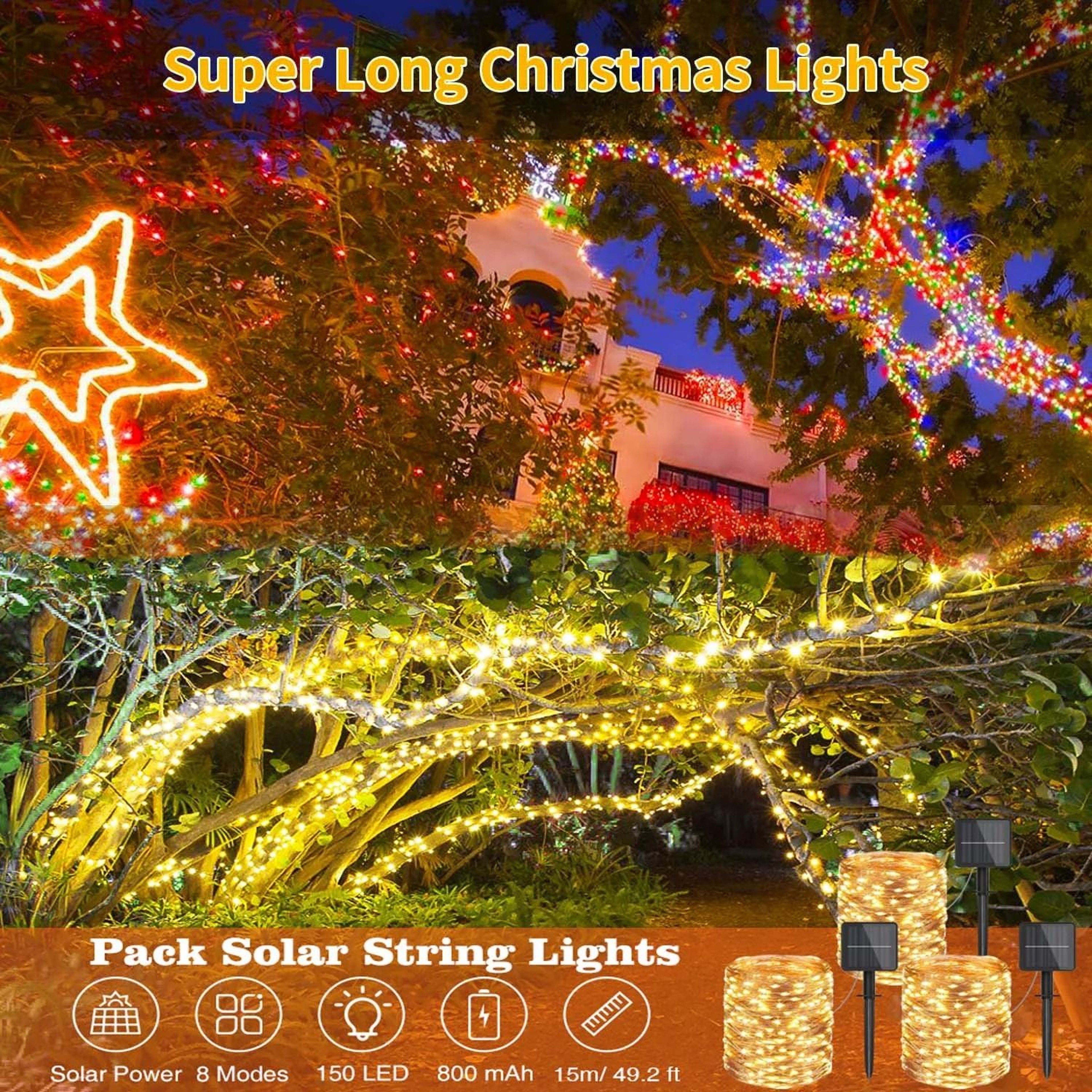 4Pack Solar Outdoor LED Fairy String Lights 8 Modes IP65 Waterproof Garden Decor 2