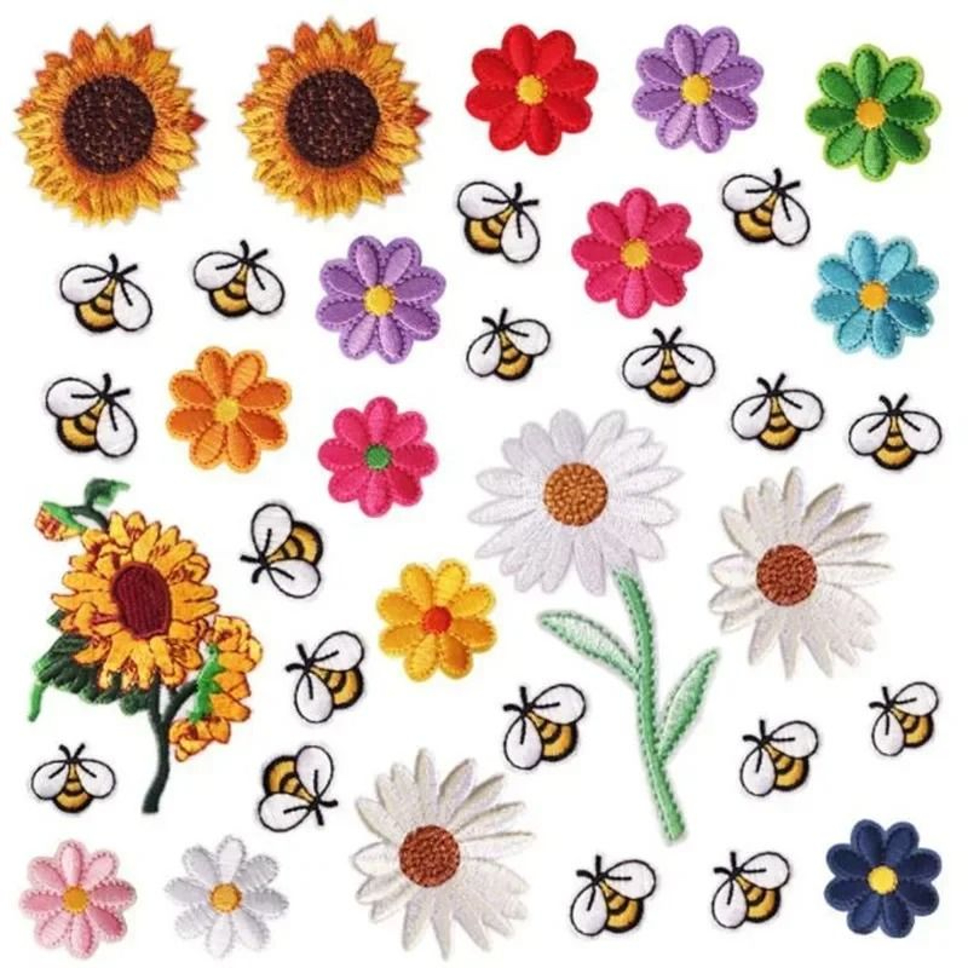 DIY Embroidery Flower  Bee Patch Set IronOn Applique For Clothing  Fabric Crafts 0