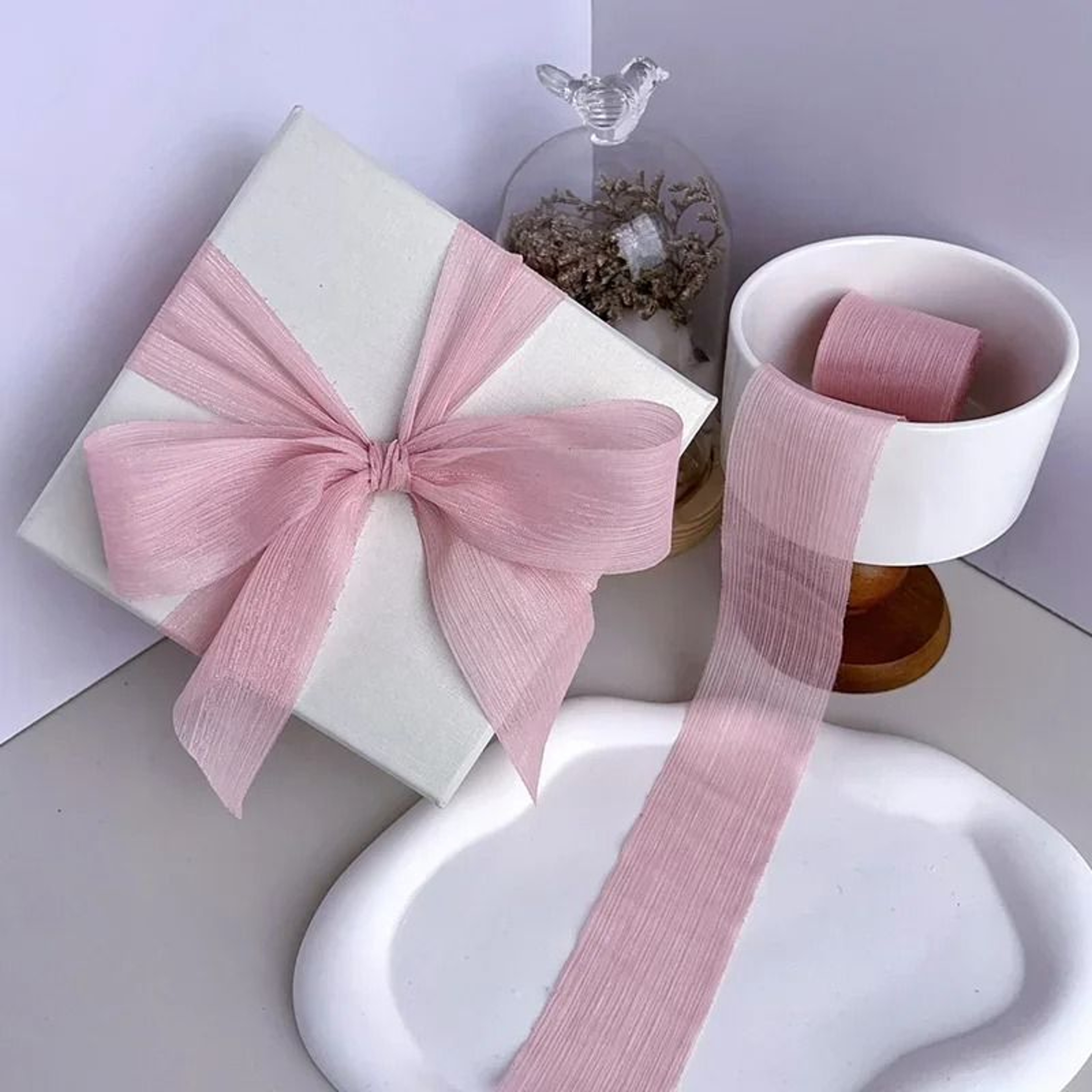Silver Sparkling Yarn Ribbon Chiffon Wrinkle Mesh Gift Packaging Flower Decor 5 Meters 9