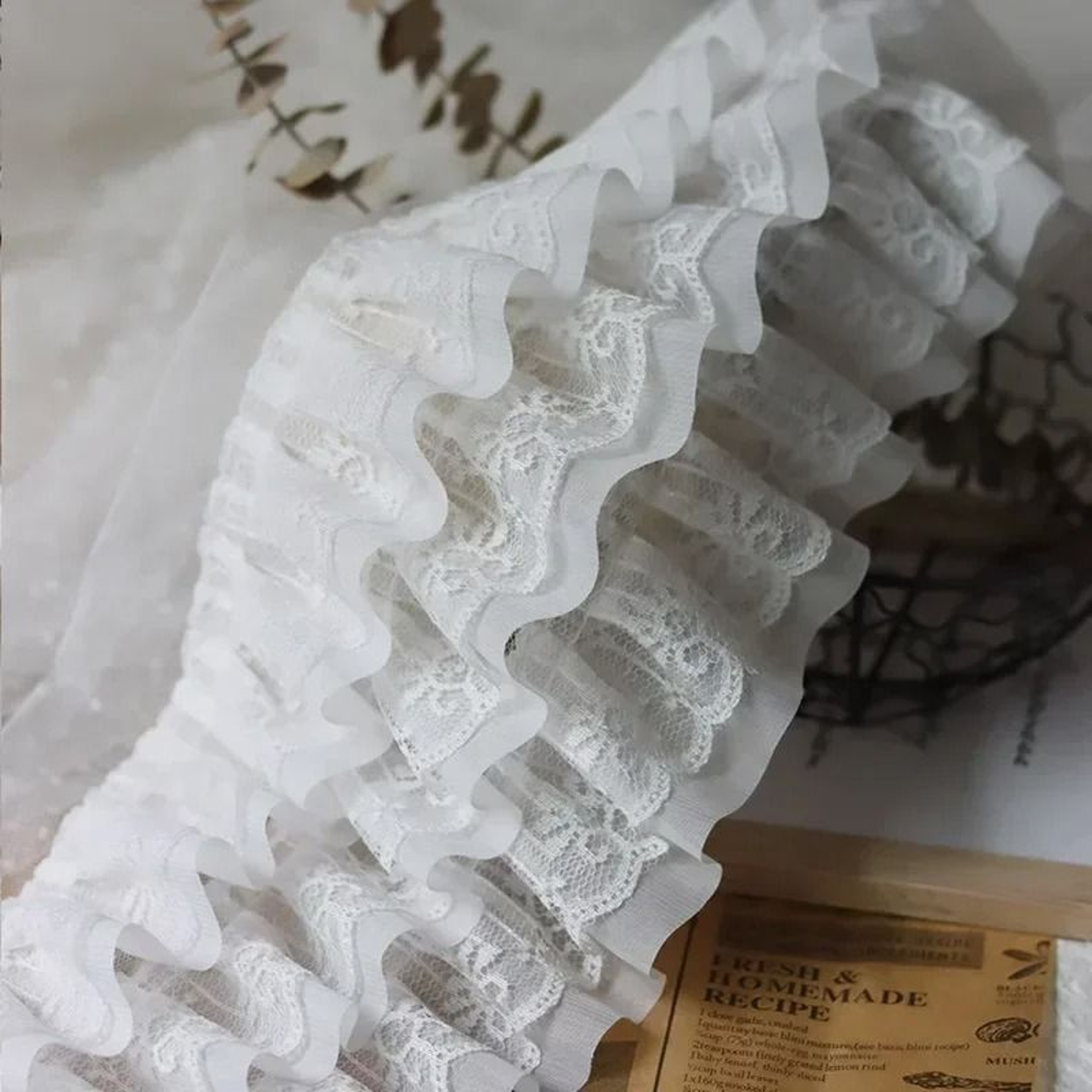 12cm ThreeLayer 3D Pleated Mesh Chiffon Embroidered Ruffle Trim 3