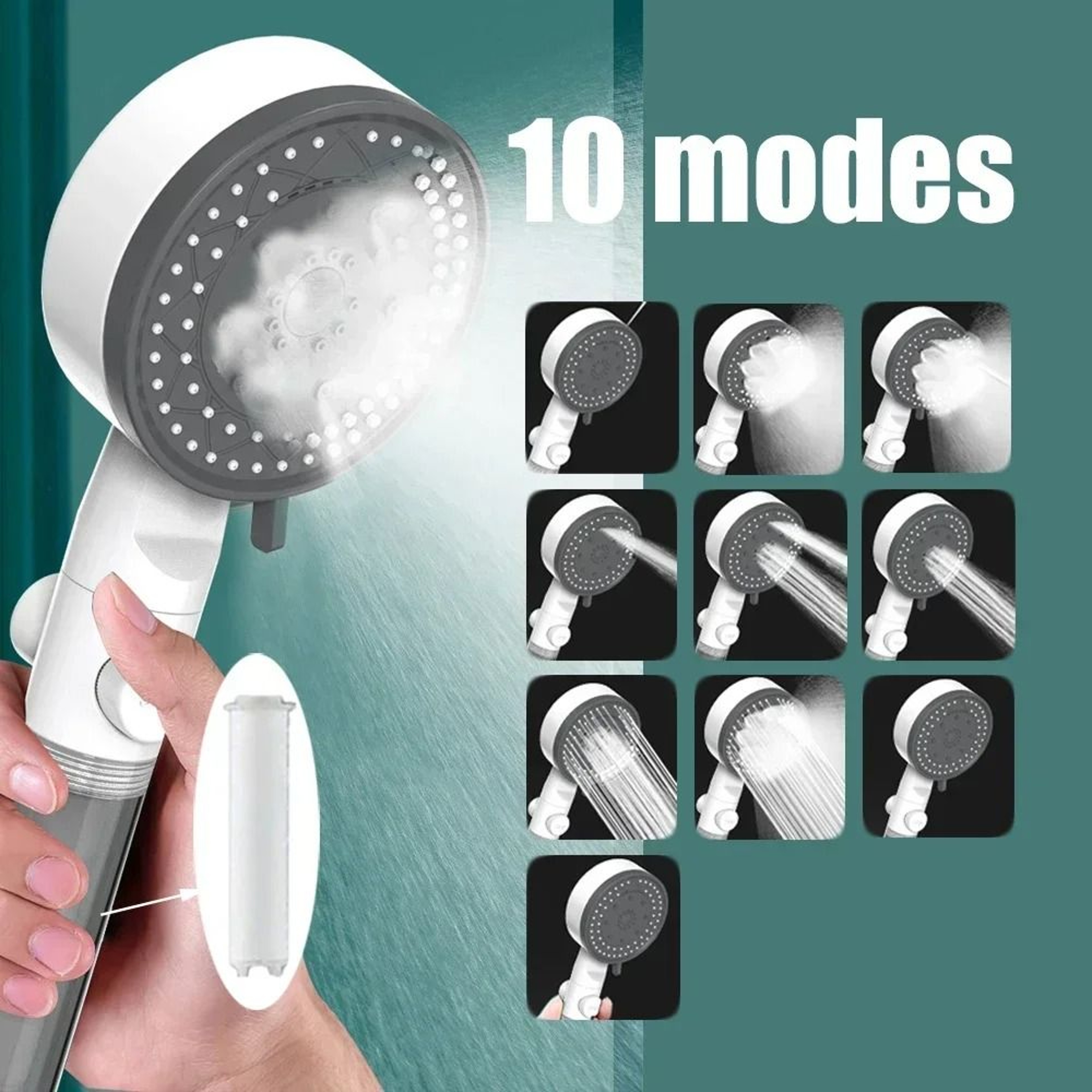 10Mode HighPressure Filter Showerhead With OneTouch Stop Button 4
