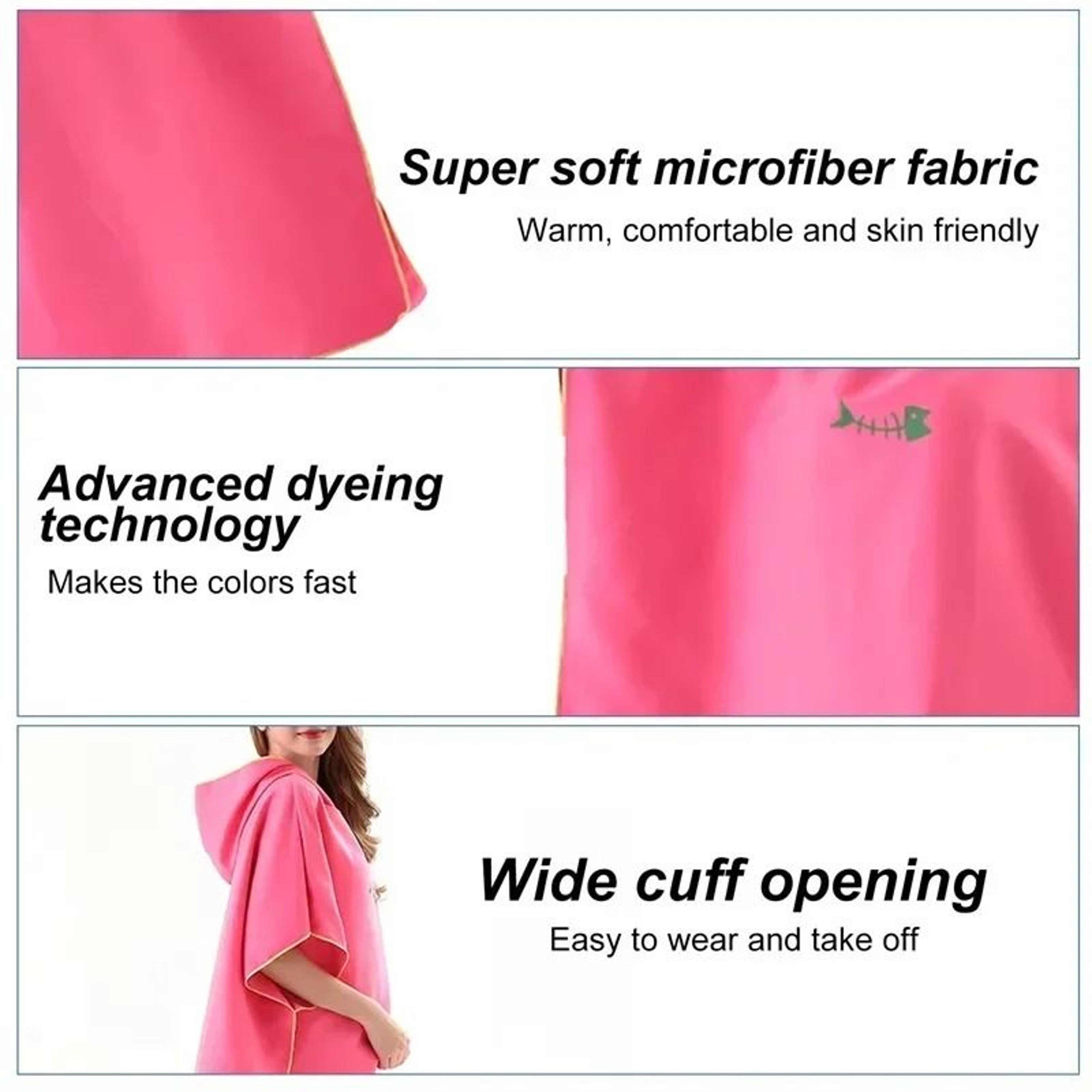 QuickDrying Hooded Changing Robe  UltraAbsorbent Surf Poncho  Towel Bathrobe For Swimming  Fitness  4