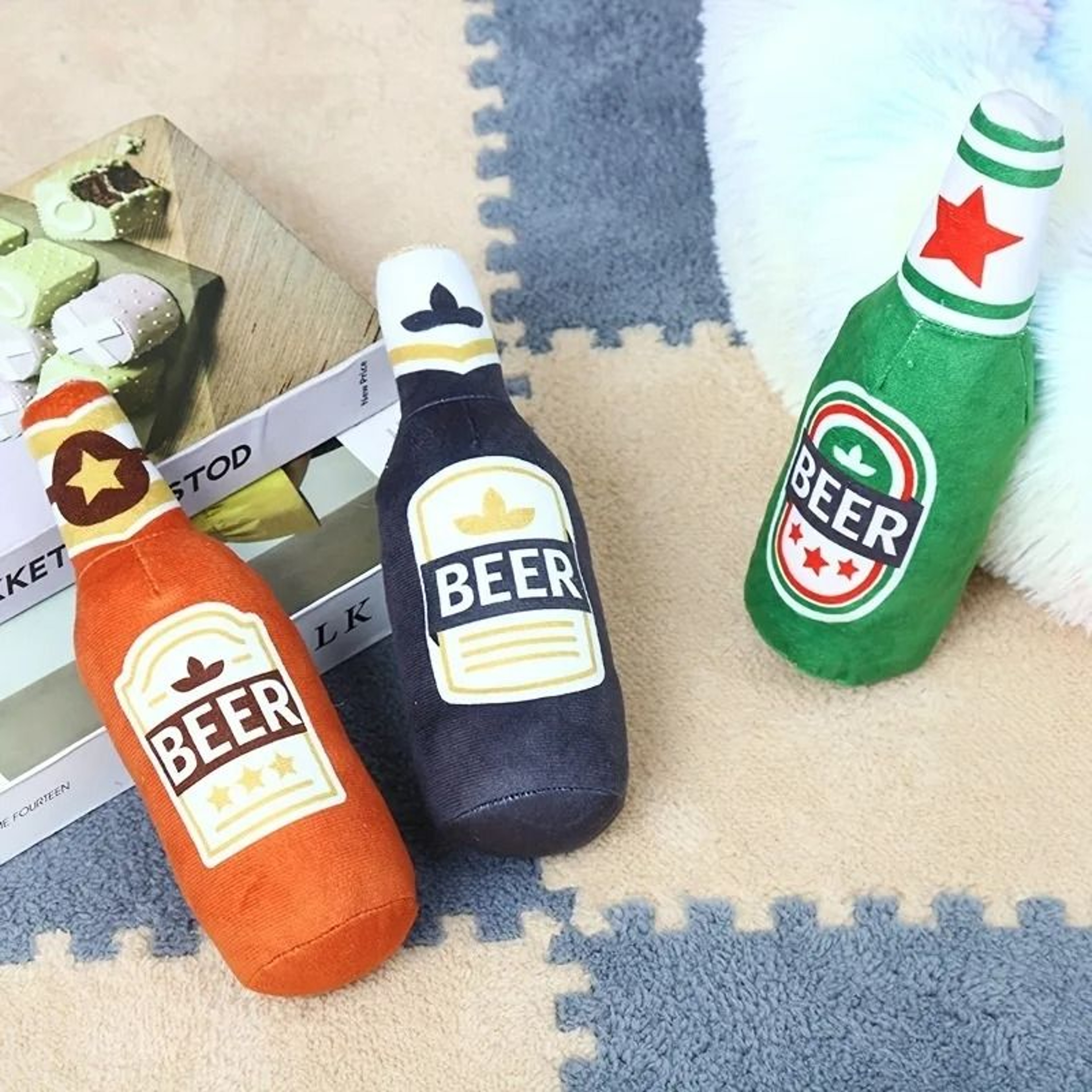 Funny Simulation Beer Bottle Plush Squeaky Dog Toy 2