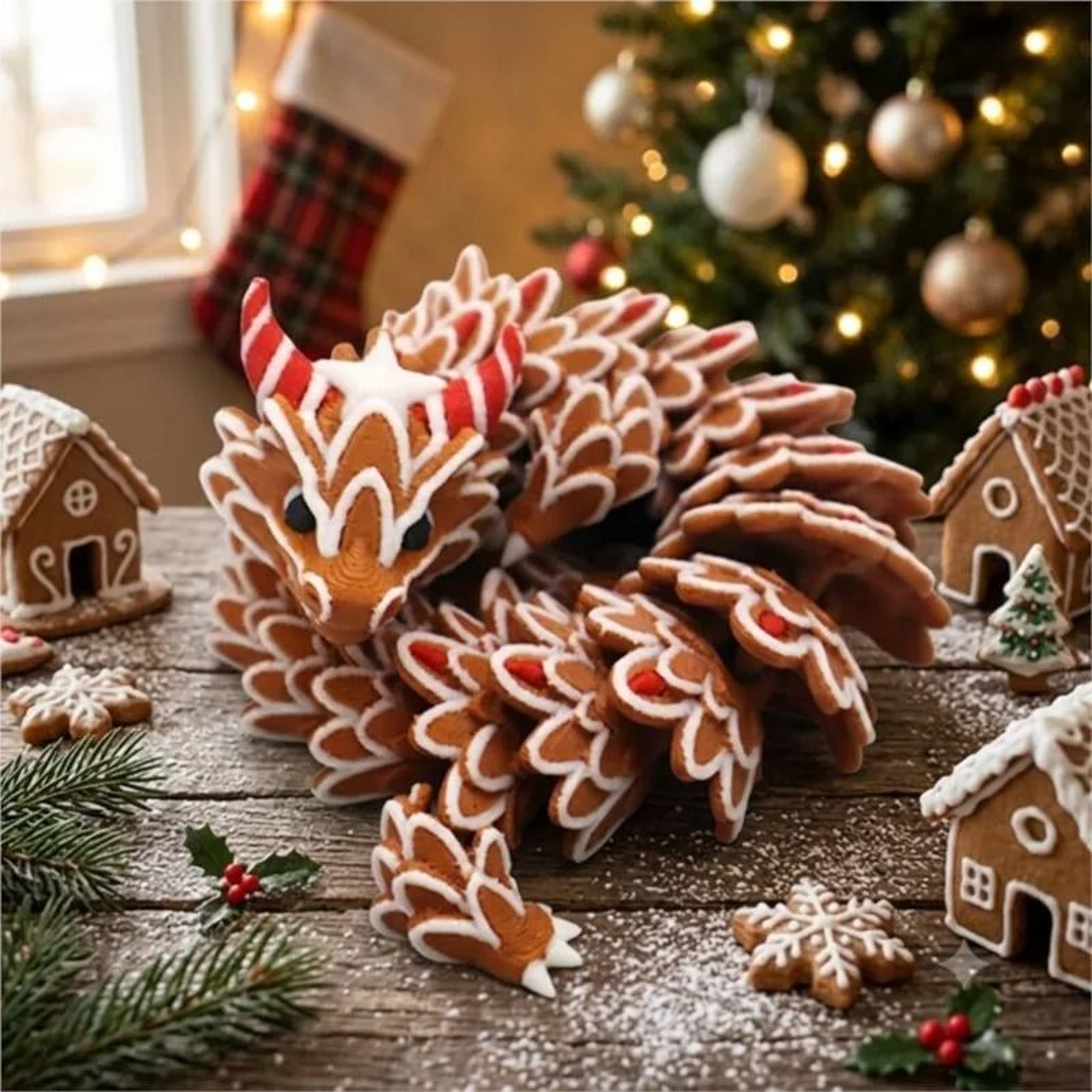 3D Printed MultiJoint Moveable Gingerbread Dragon Cookie Texture Stress Relief Toy 2