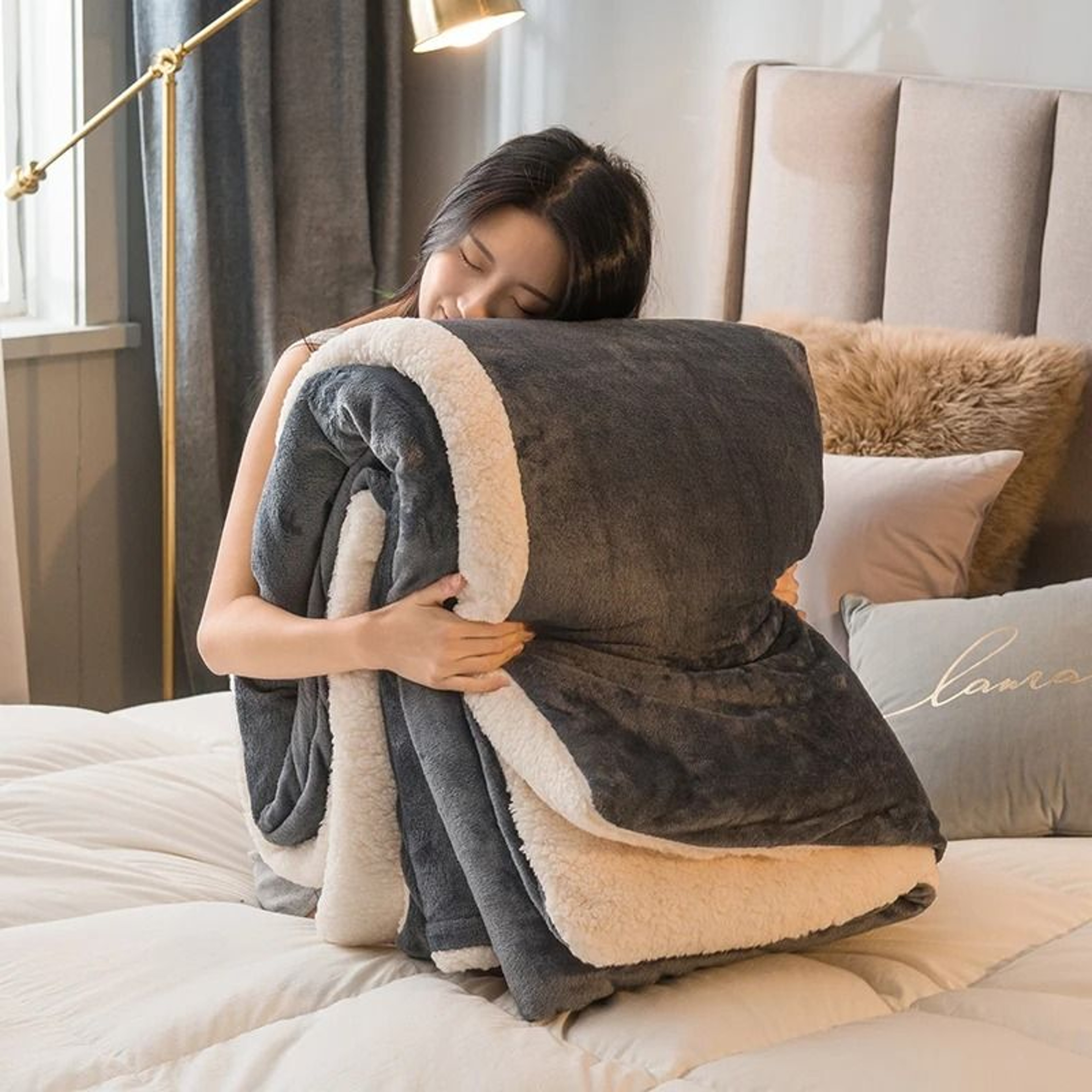 DoubleSided Wool Throw Blanket  Heavyweight Winter Bedspread Coverlet 1