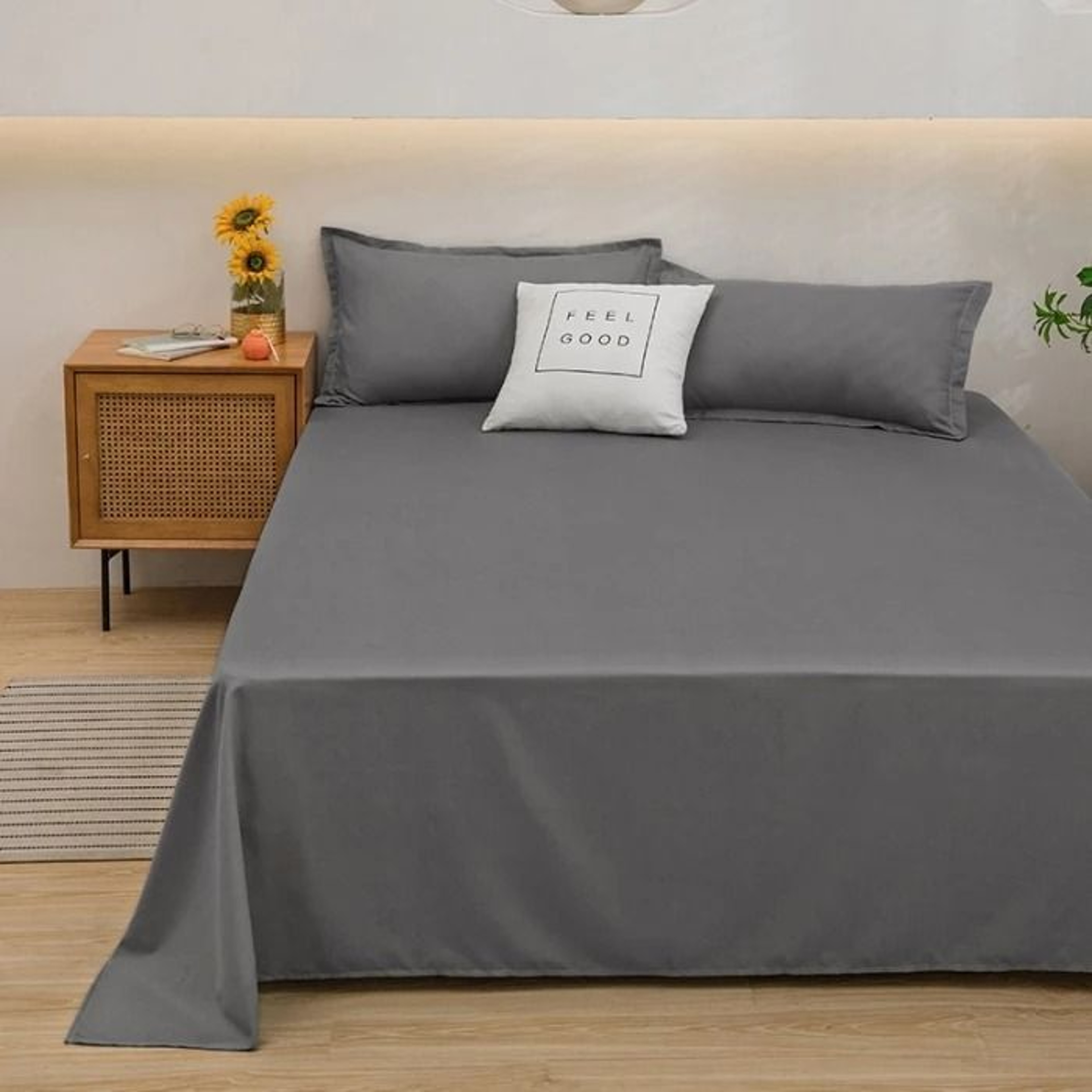 Solid Color Soft Microfiber Bed Flat Sheet Single  Double  Queen  King Bed 7