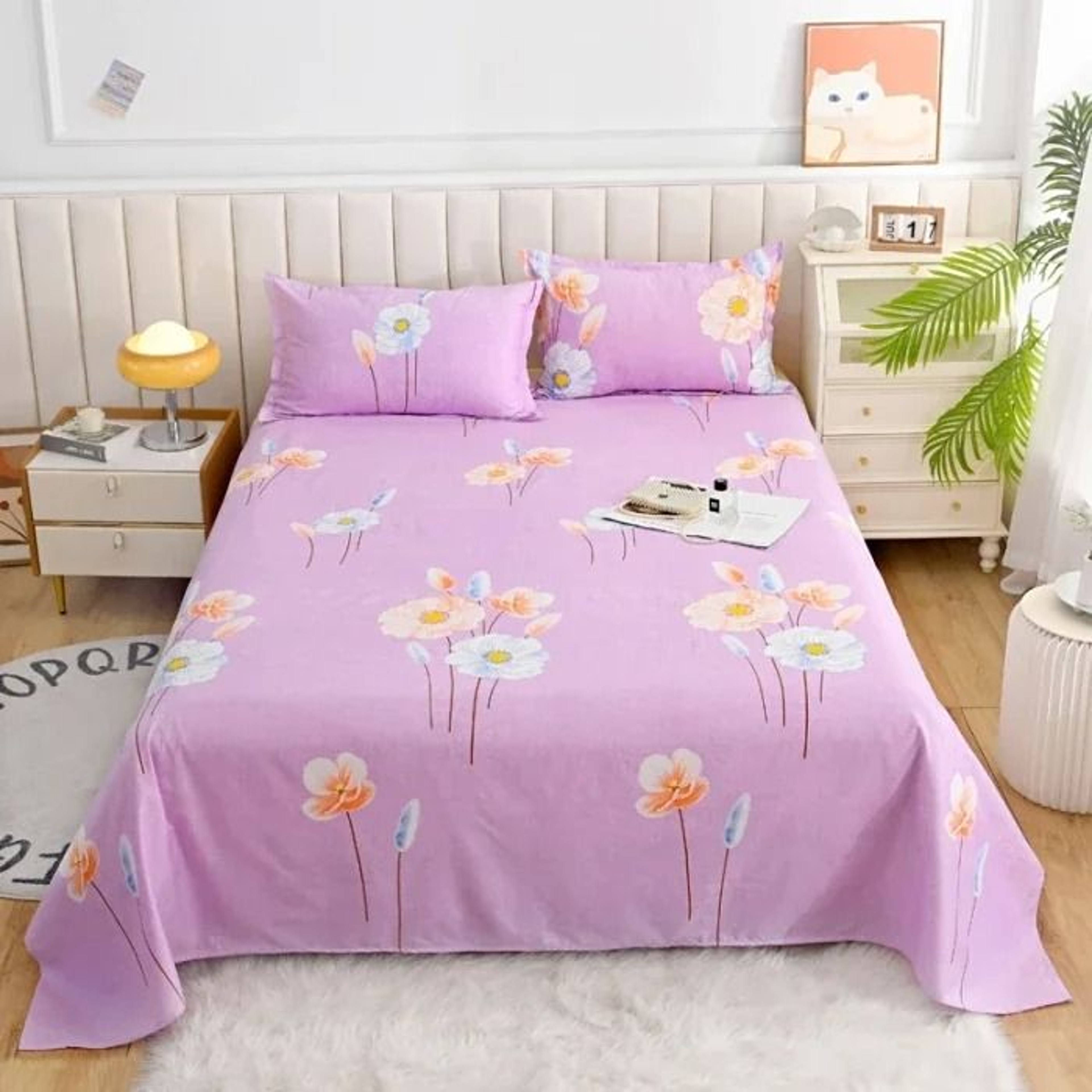 Red Flower Printed Flat Bed Sheet Reactive Printed Microfiber Top Sheet 11