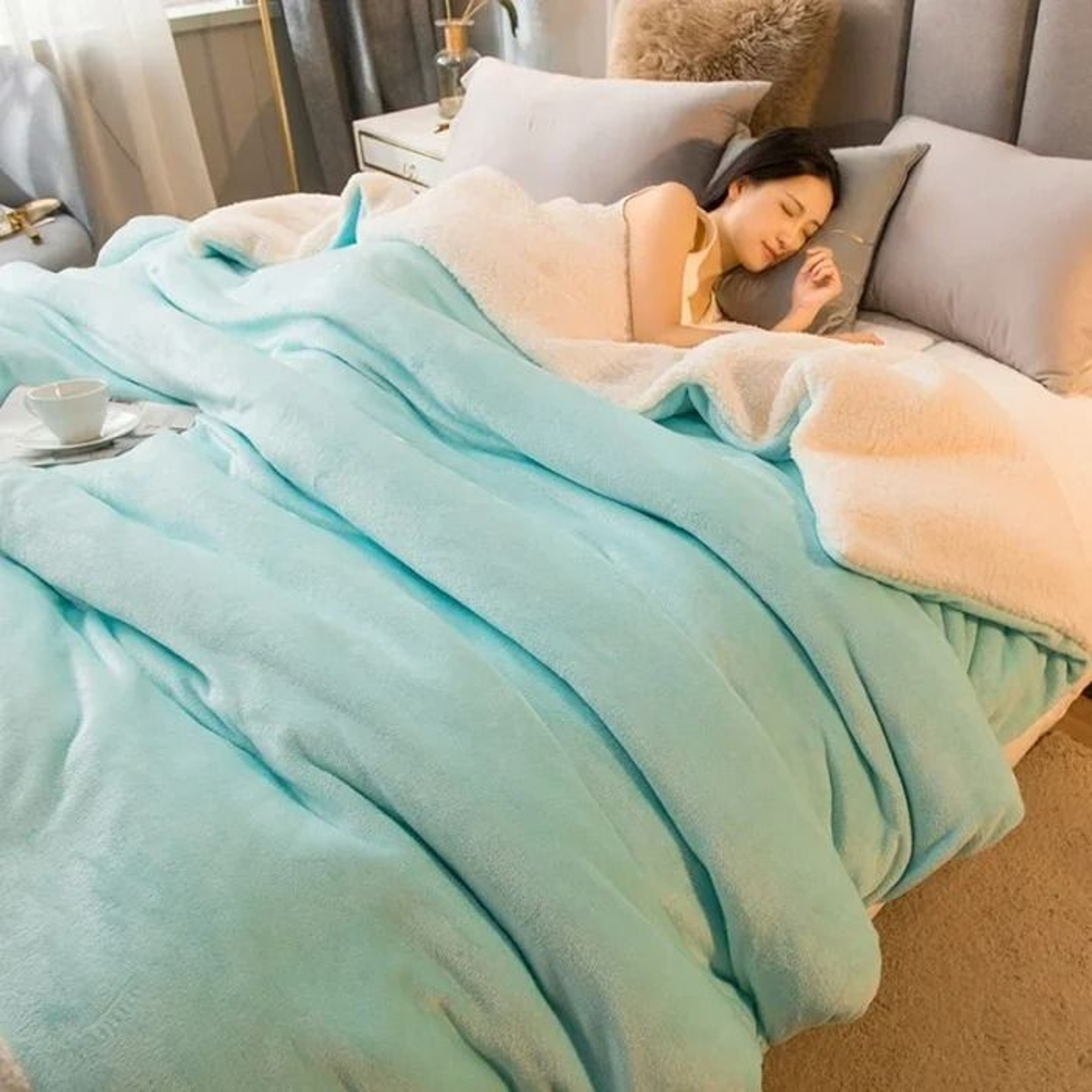 DoubleSided Wool Winter Throw Blanket  Heavyweight Thermal Bedspread 9