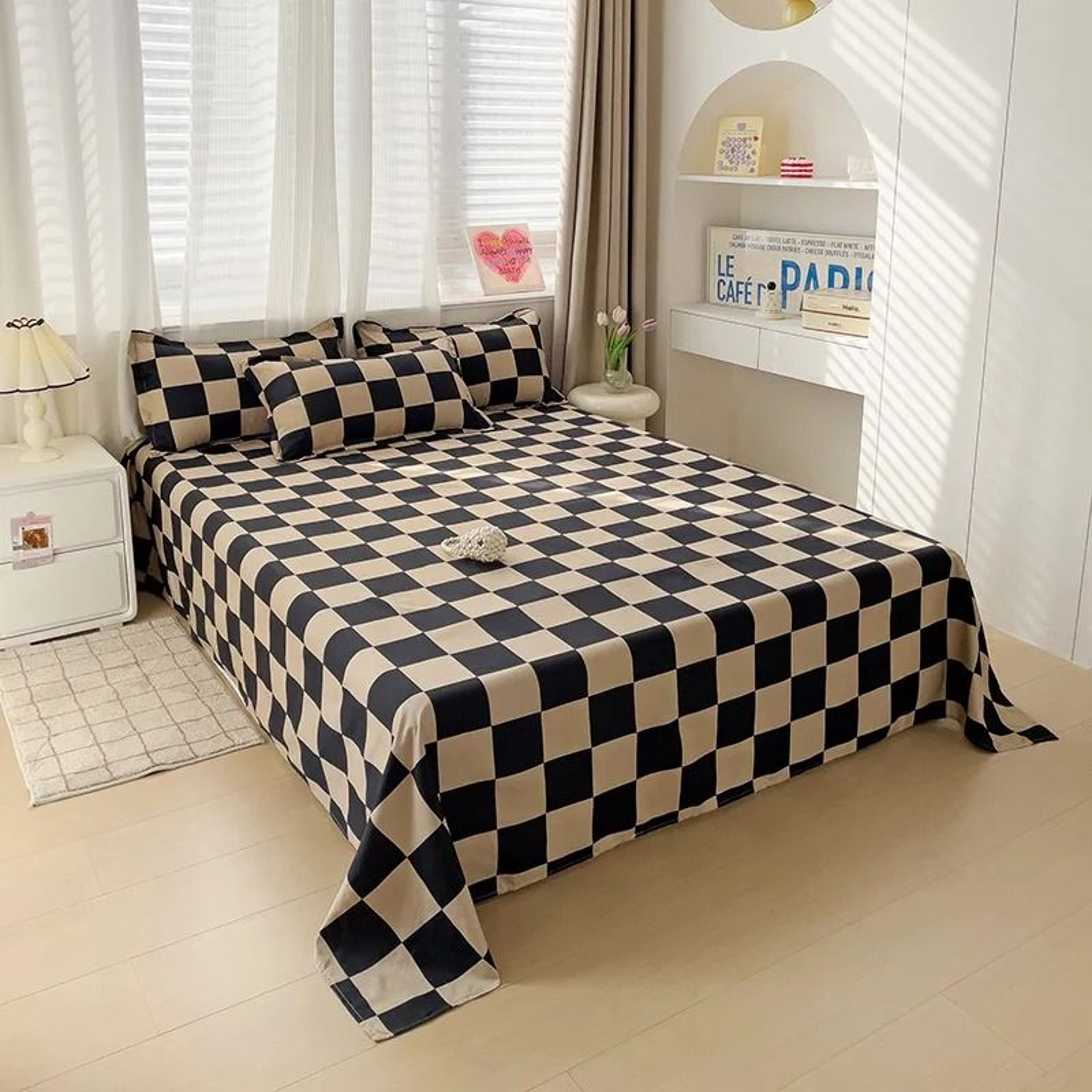 Nordic Style SkinFriendly Printed Flat Bed Sheet Washed Microfiber Top Sheet 0