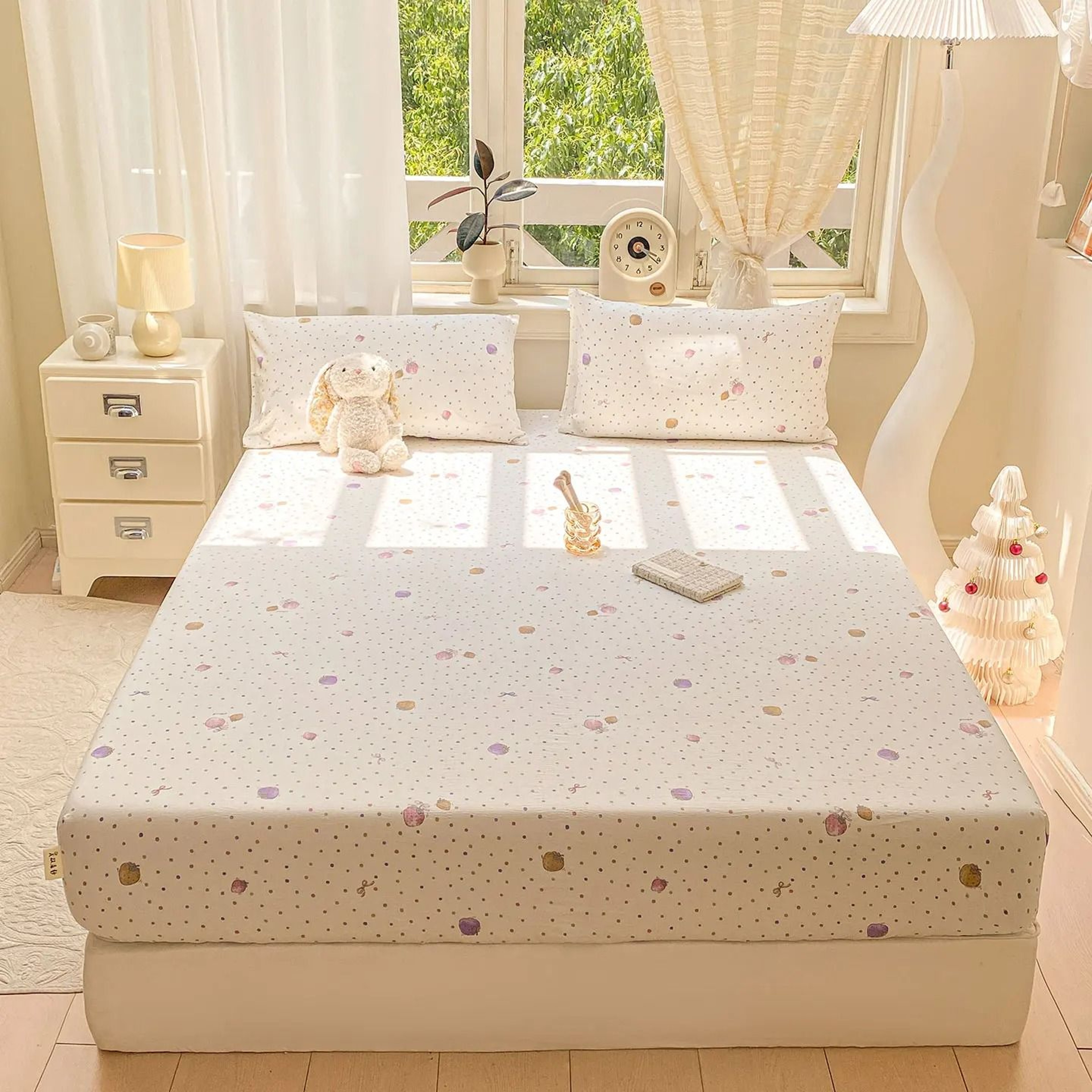 Washed Pure Cotton Printed Fitted Bed Sheet NonSlip Elastic Mattress Cover 5