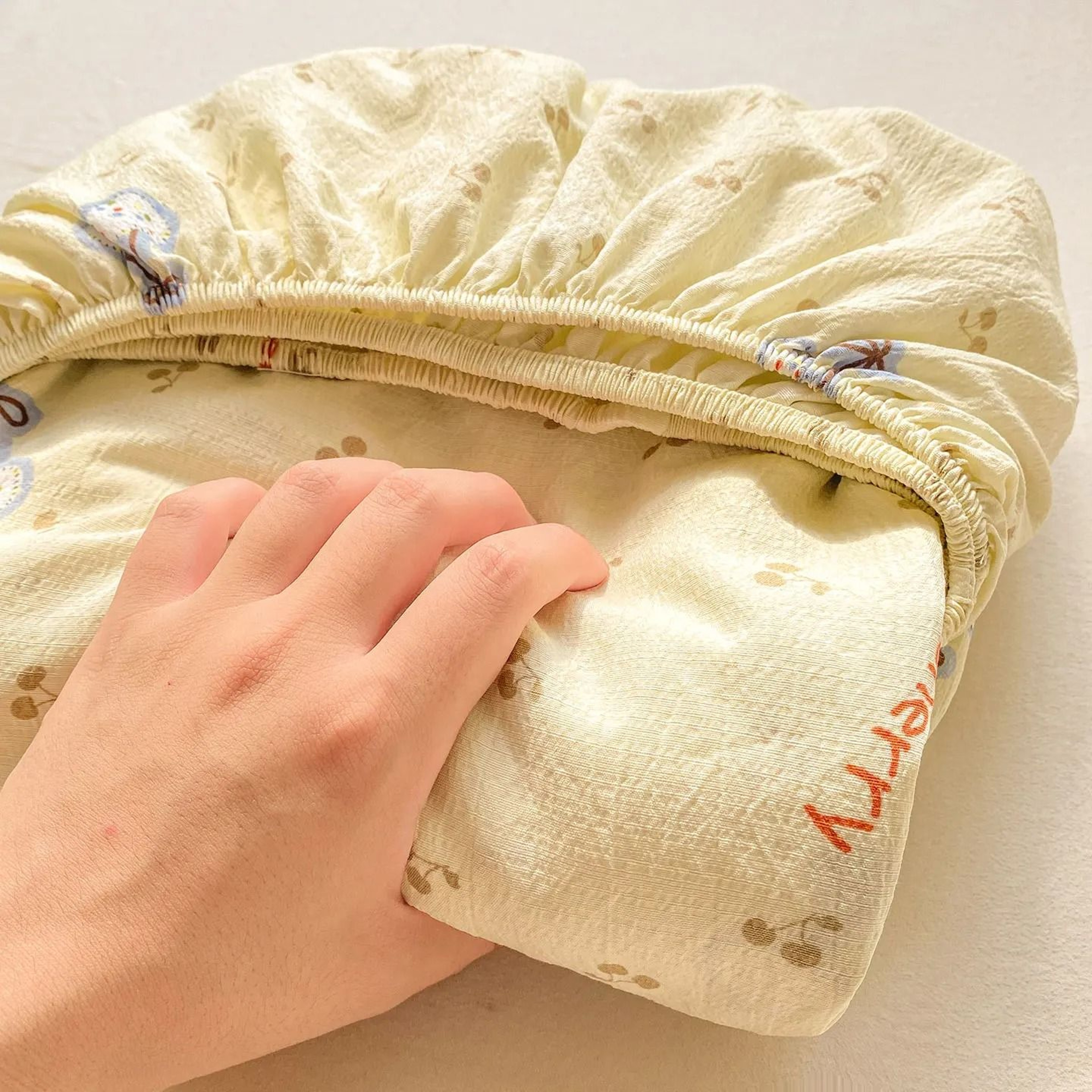 Washed Pure Cotton Printed Fitted Bed Sheet NonSlip Elastic Mattress Cover 20