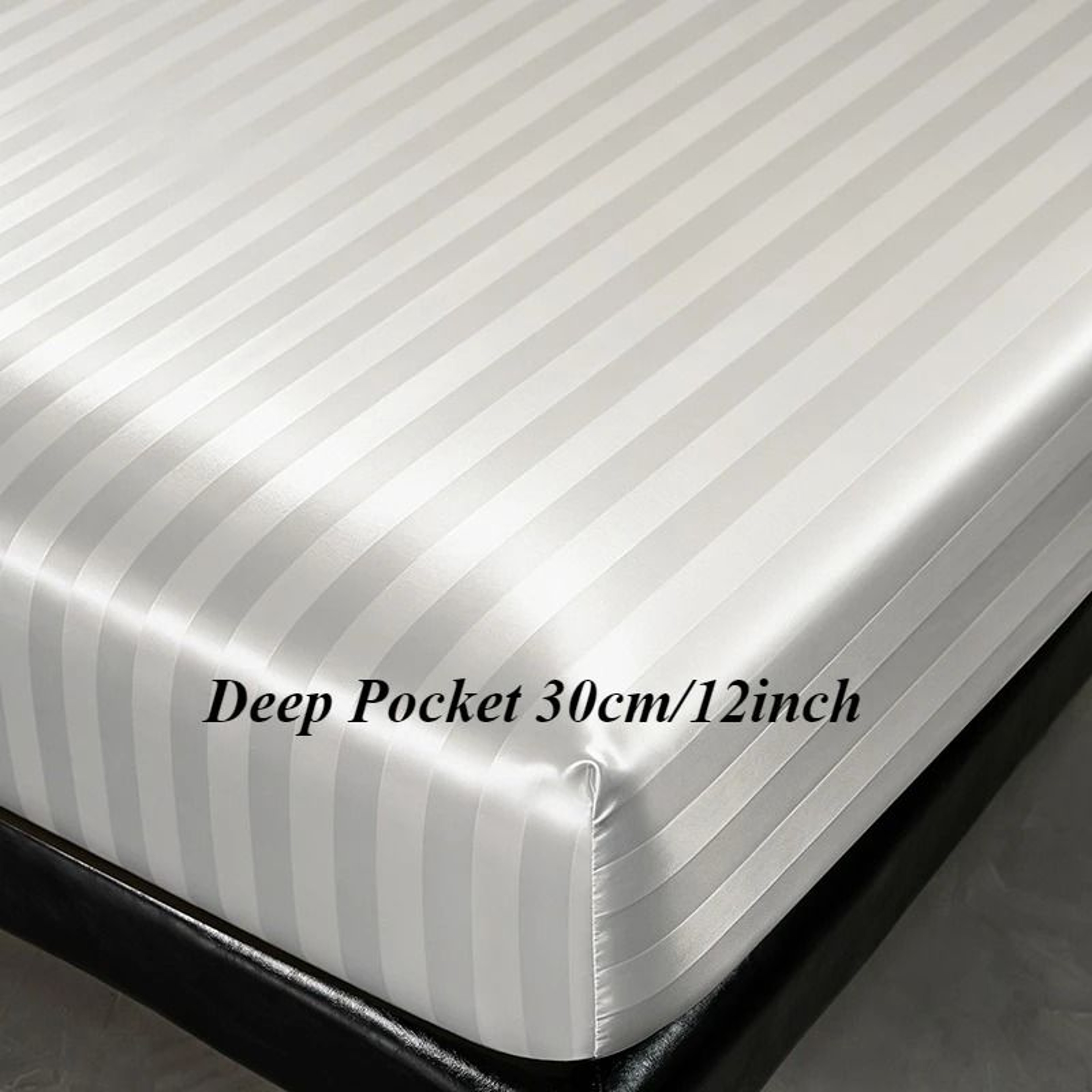 Luxury Satin Striped Silky Soft Fitted Sheet Deep Pocket Mattress Cover 7