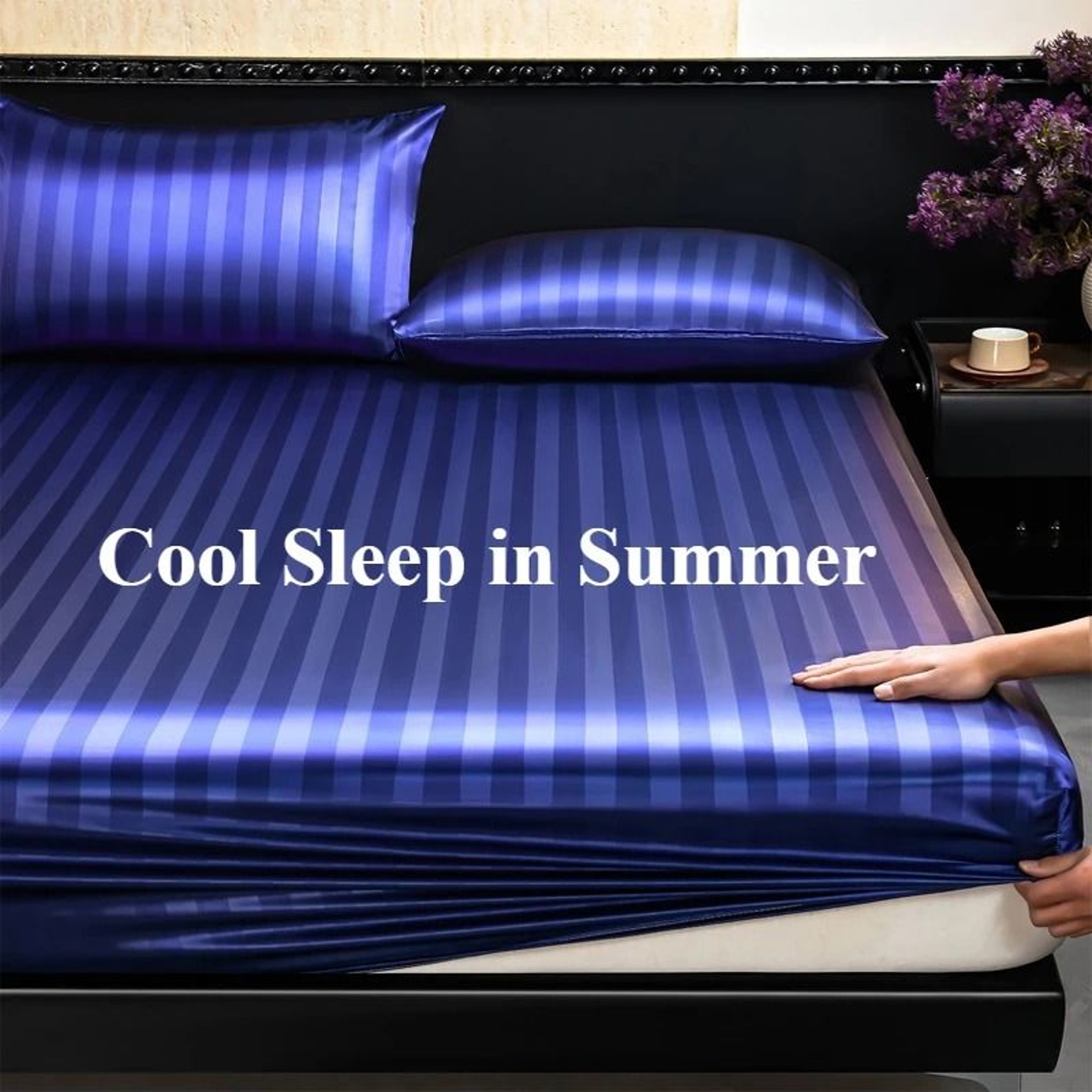 Luxury Satin Striped Silky Soft Fitted Sheet Deep Pocket Mattress Cover 0