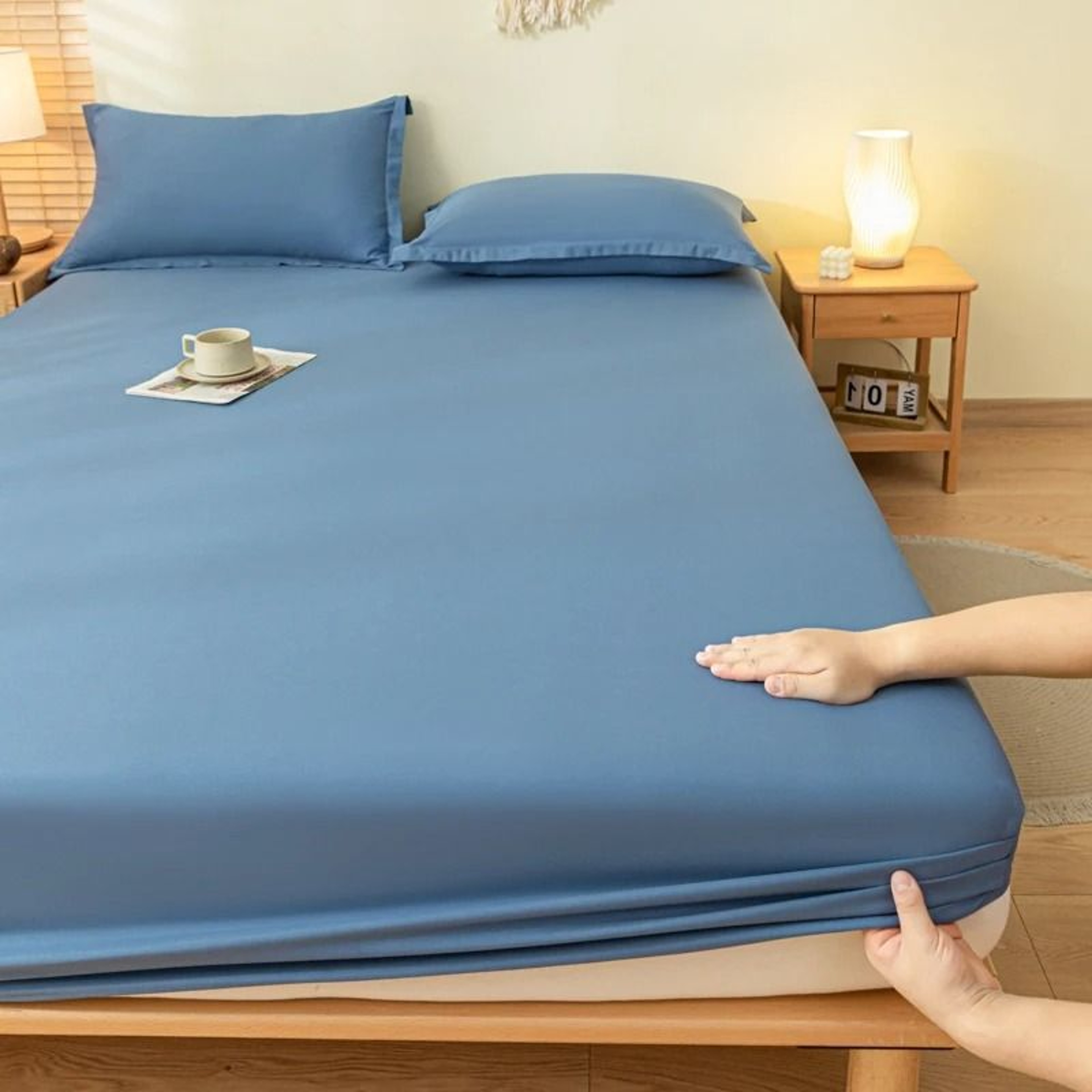Solid Color Soft Fitted Bed Sheet With Elastic Band AllSize Mattress Cover Protector 1