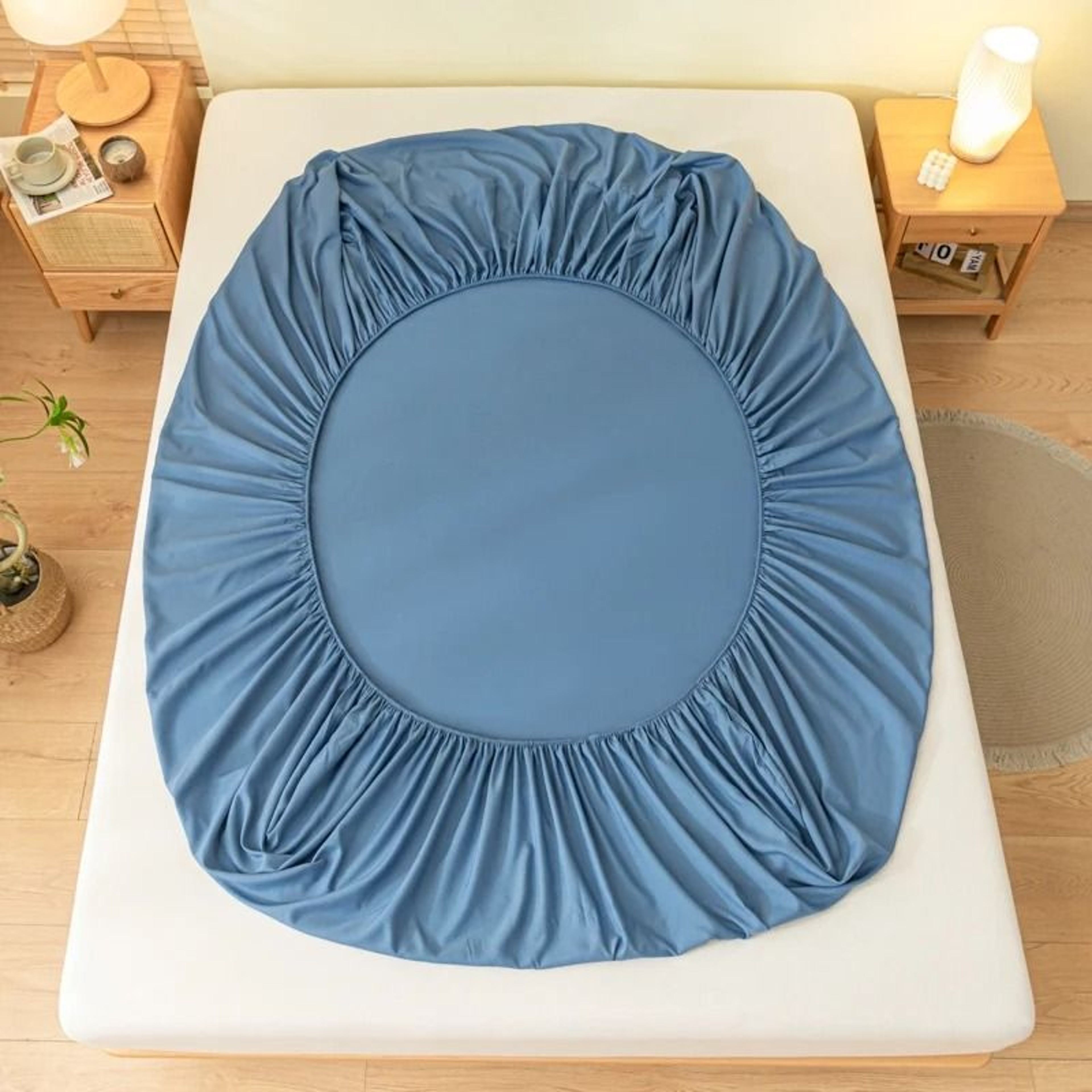 Solid Color Soft Fitted Bed Sheet With Elastic Band AllSize Mattress Cover Protector 4