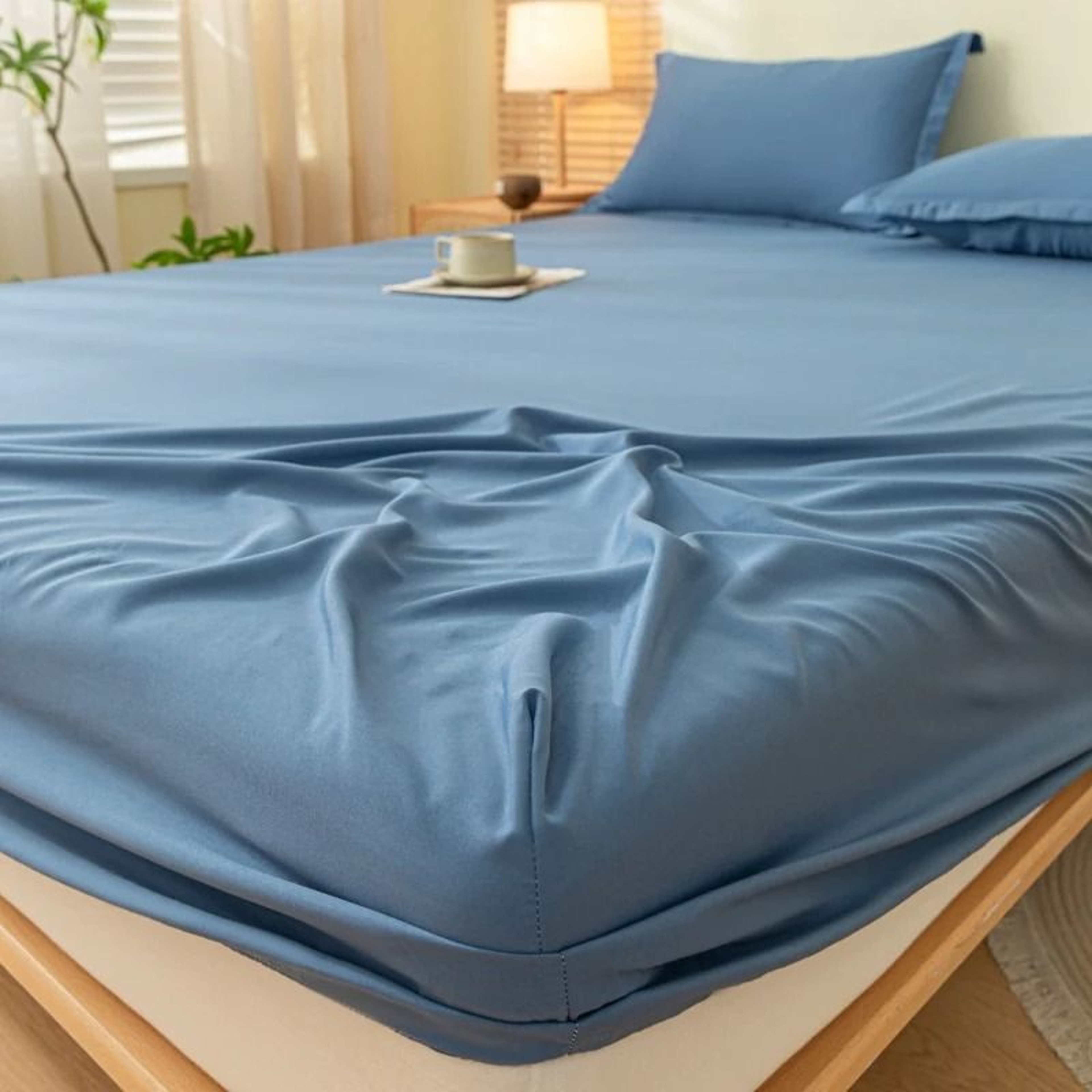 Solid Color Soft Fitted Bed Sheet With Elastic Band AllSize Mattress Cover Protector 0
