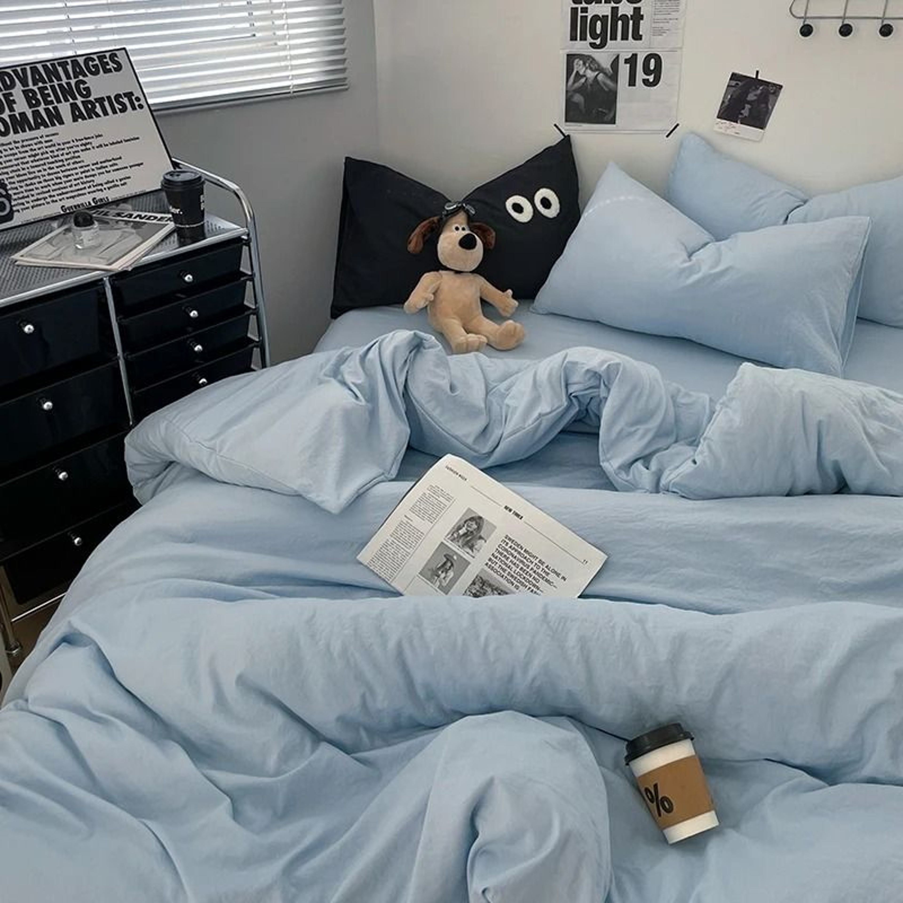 Solid Blue Washed Cotton Duvet Cover Soft Breathable Quilt Cover For Girls  Boys Bedrooms 6