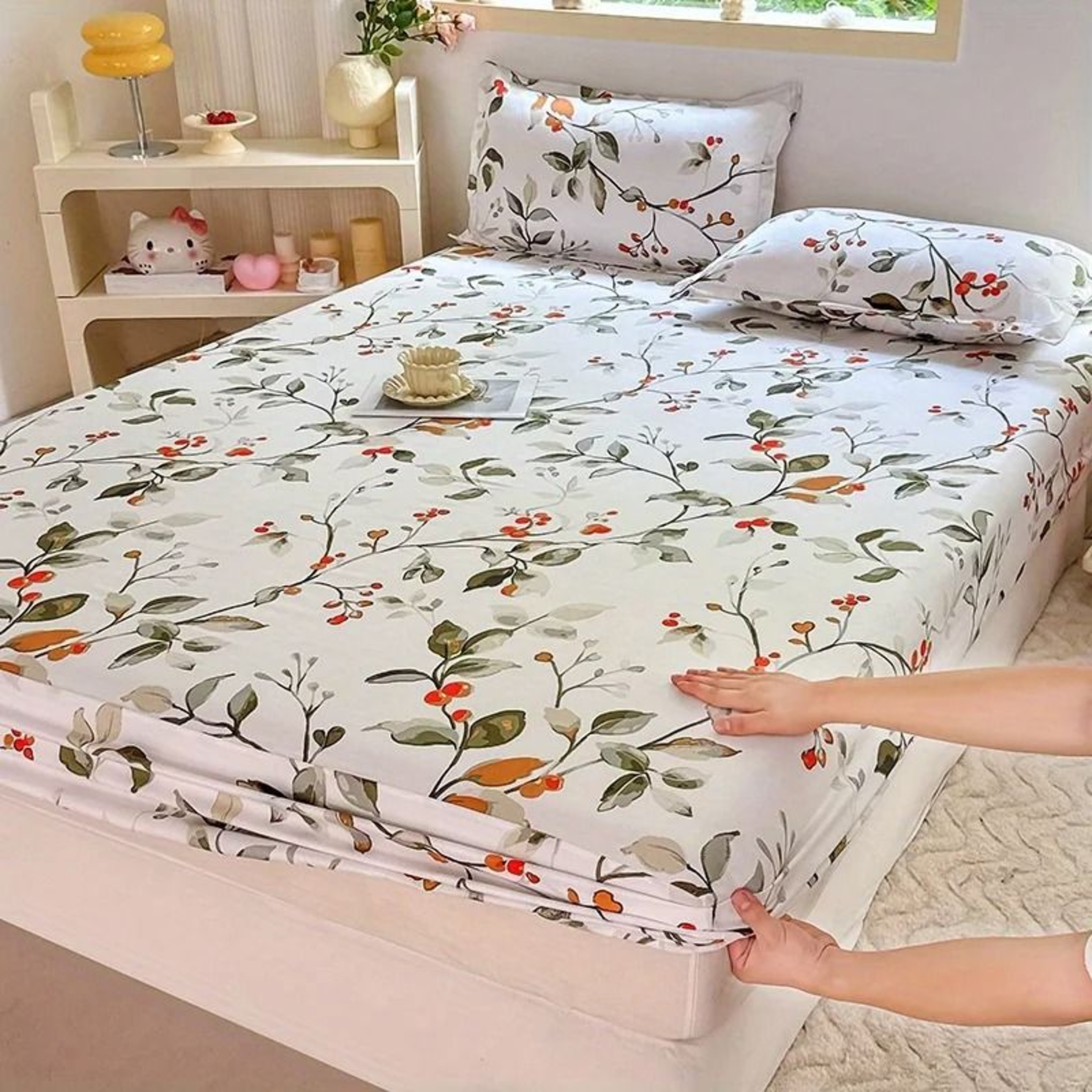 3pcs Printed Fitted Bed Sheet Set With Matching Pillowcases Soft  Comfortable Bedding Set No Core 3
