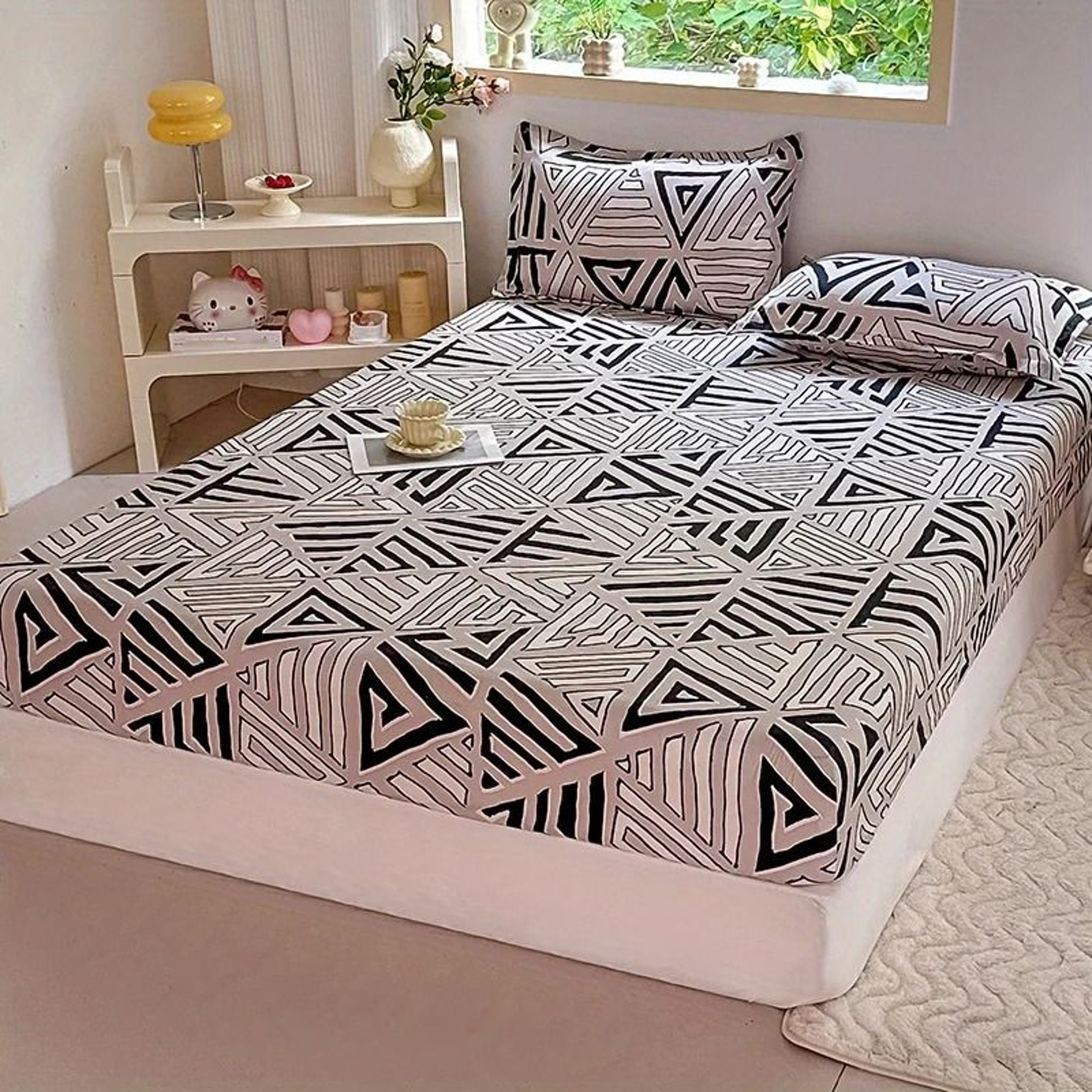 3pcs Printed Fitted Bed Sheet Set With Matching Pillowcases Soft  Comfortable Bedding Set No Core 8