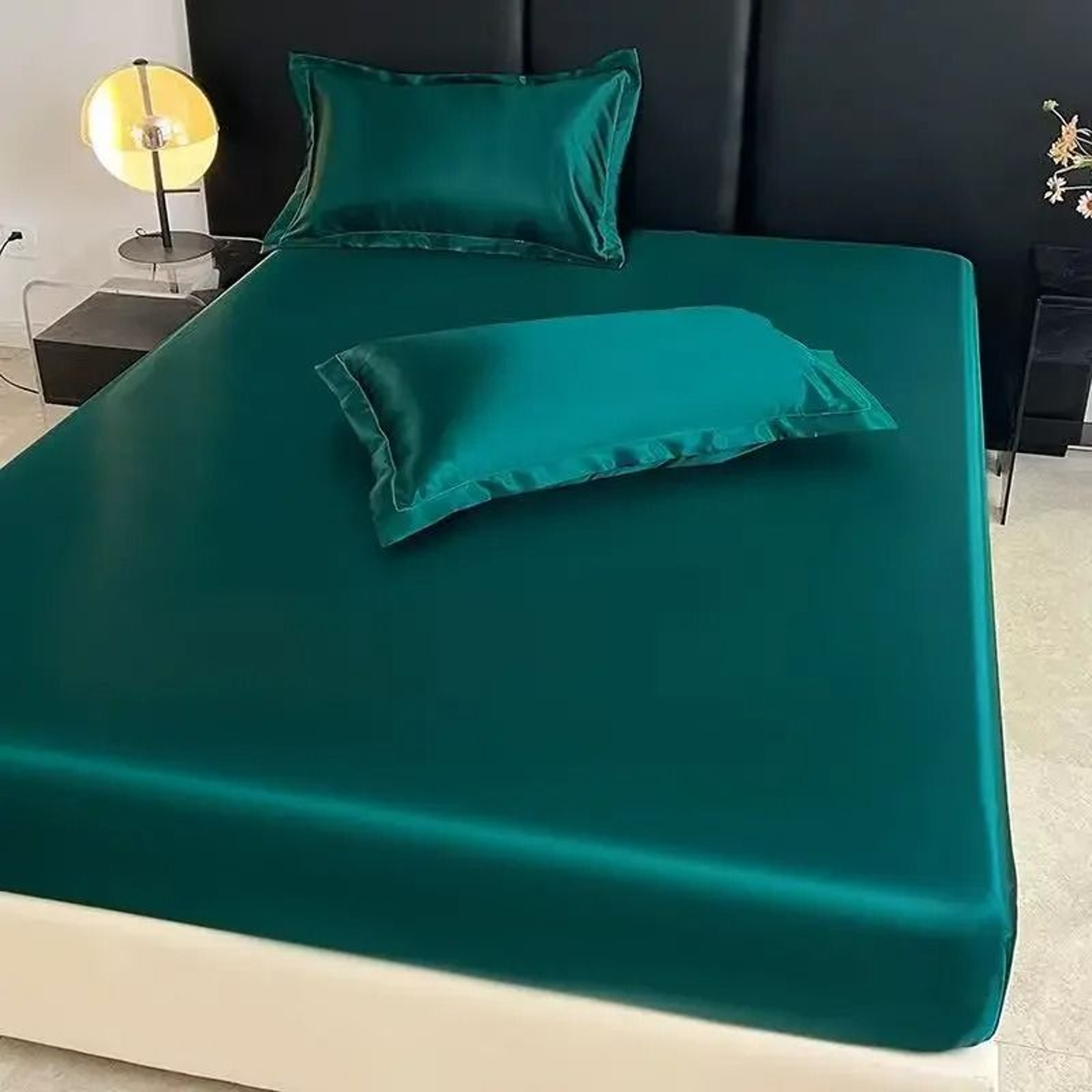 Solid Color Satin Elastic Fitted Sheet Silky Mattress Cover For Single Double Full Queen  King Beds 7