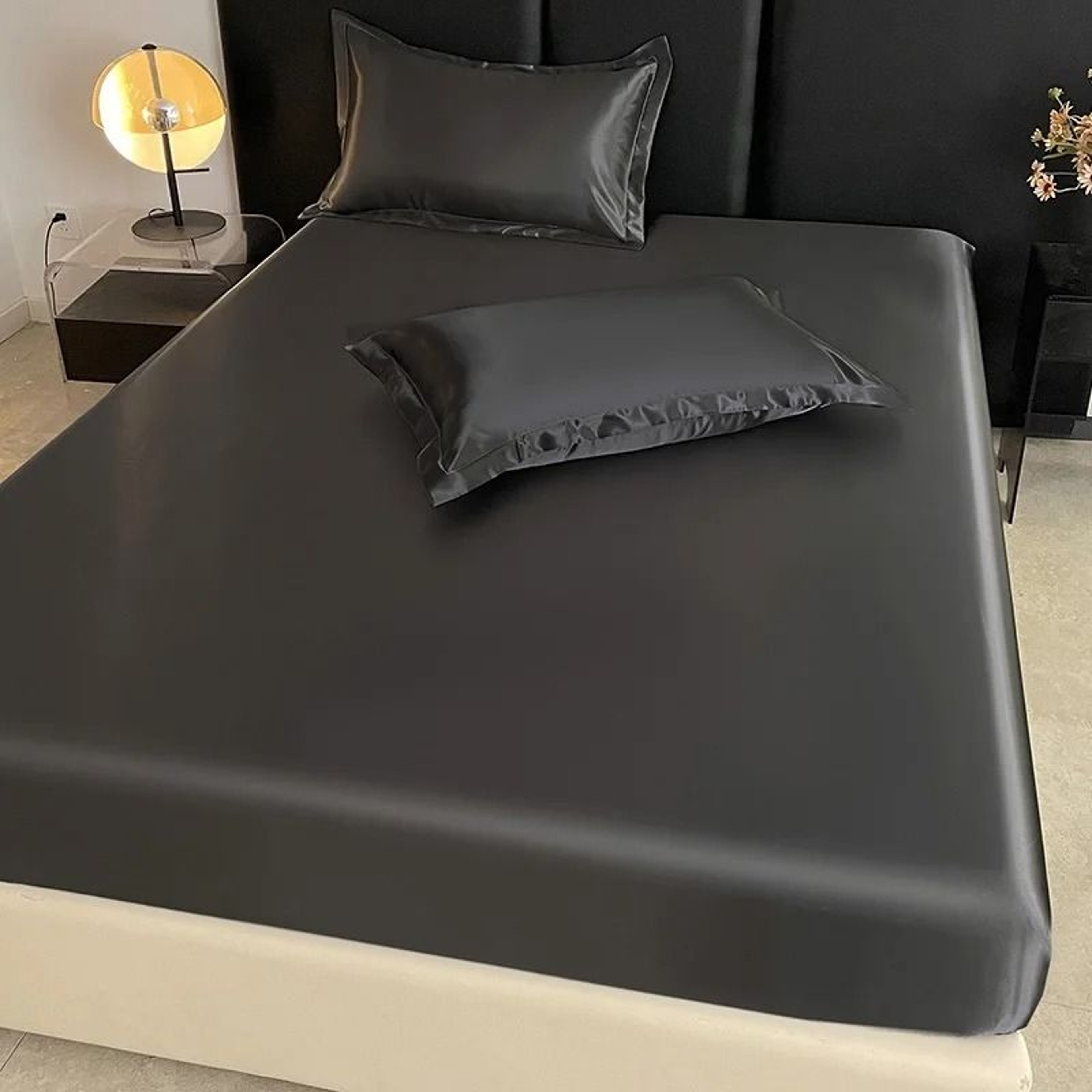 Solid Color Satin Elastic Fitted Sheet Silky Mattress Cover For Single Double Full Queen  King Beds 9