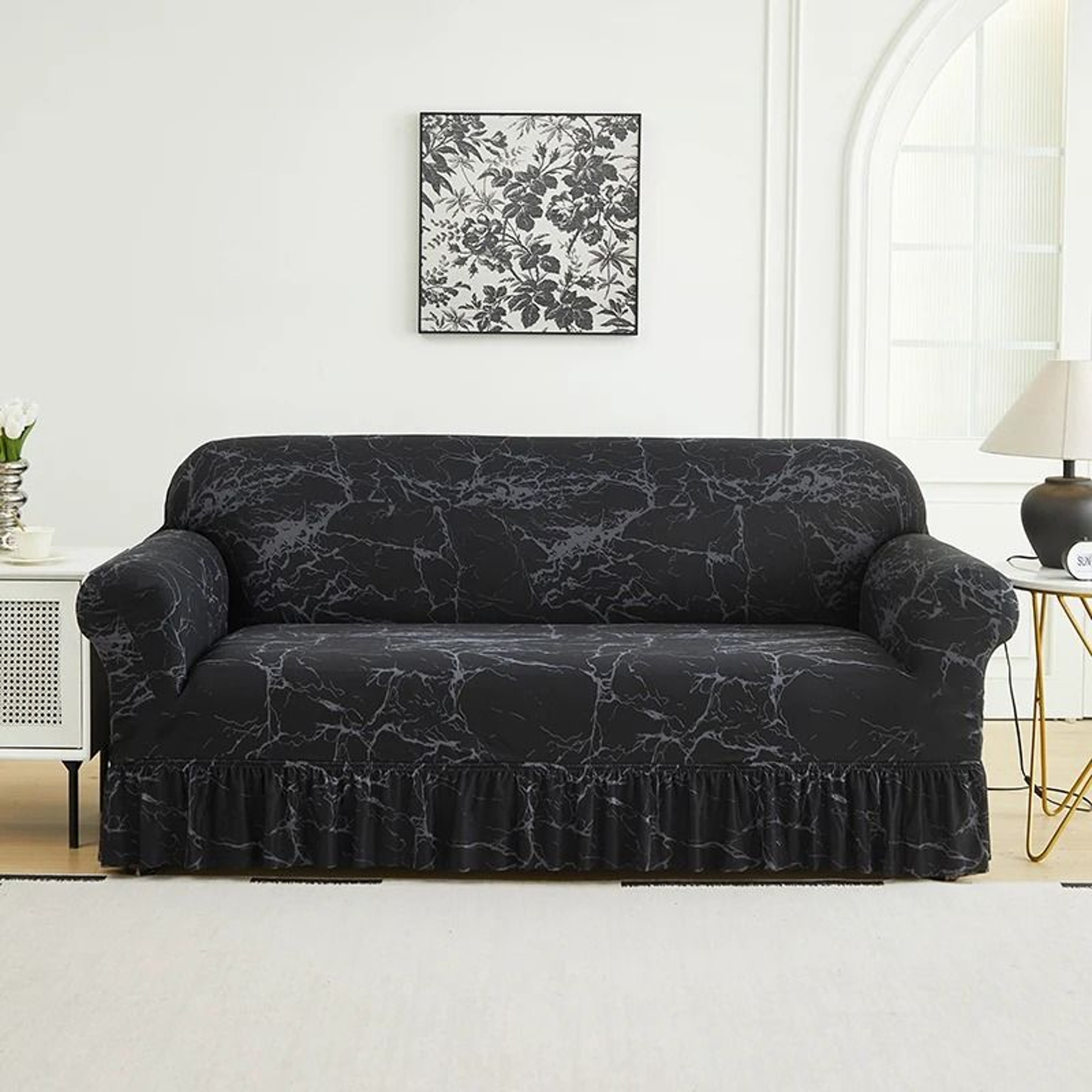 Printed Full Coverage Elastic Sofa Cover With Skirt Decorative Stretch Couch Slipcover 10