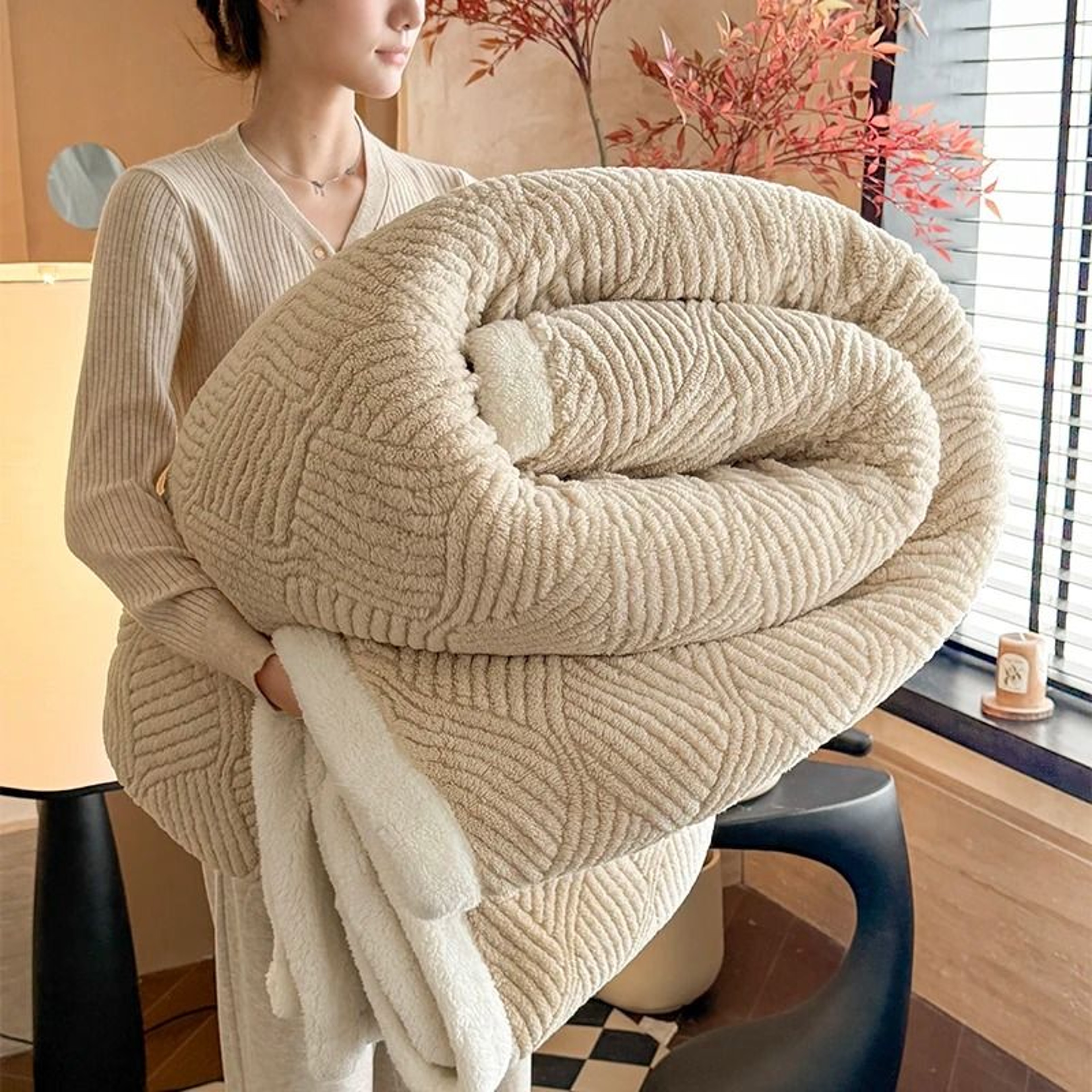 Solid Warmth Jacquard Autumn Winter Blanket Thickened Warm MultiFunctional Sofa  Nap Throw 9