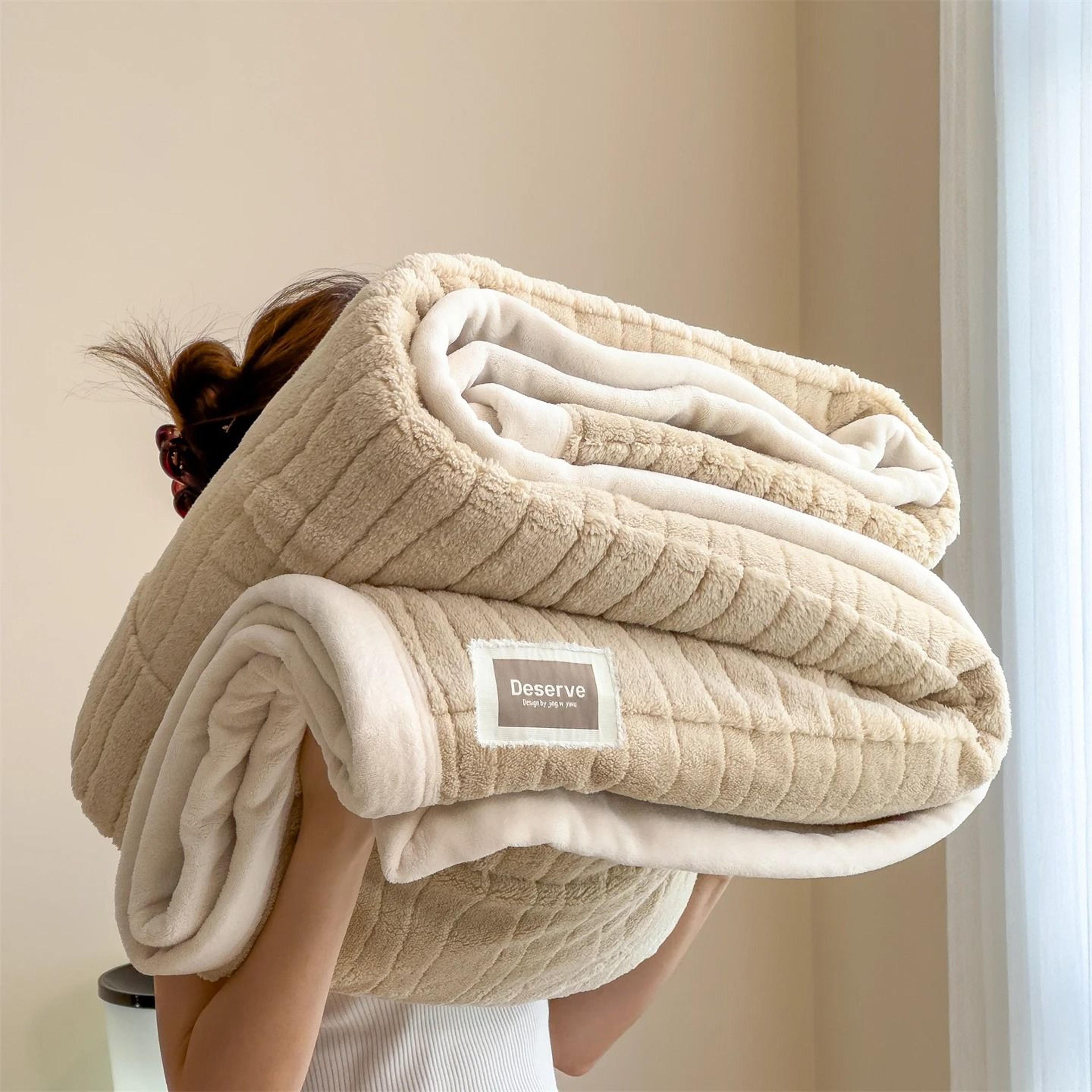 Luxury Thick DoubleSided Fleece Blanket Set Solid Color Soft Velvet Winter Blanket  Matching Pillow 5