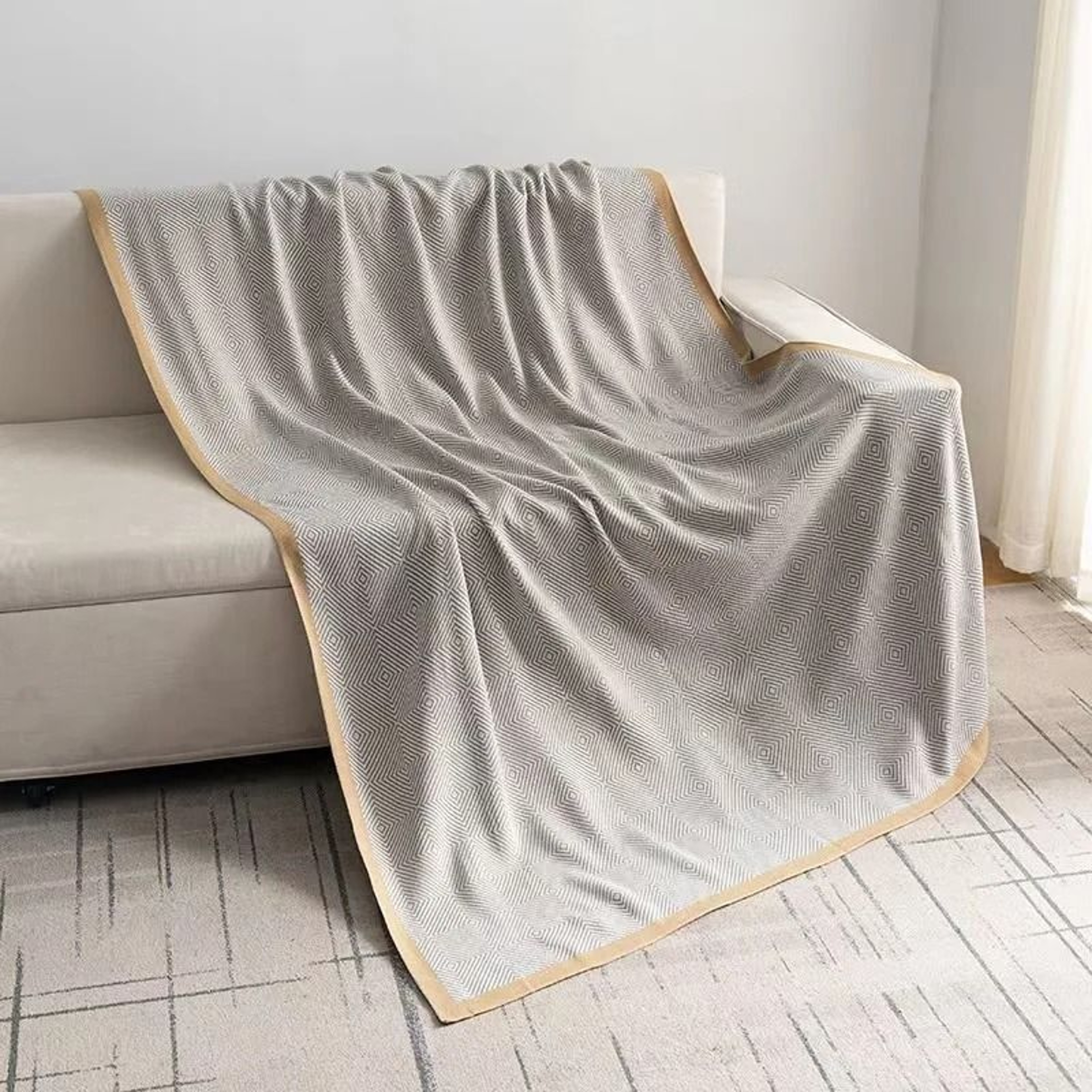 Light Luxury Paper  Fish Bone Pattern Sofa Throw Blanket MultiFunctional Living Room Nap  Office Bl 2
