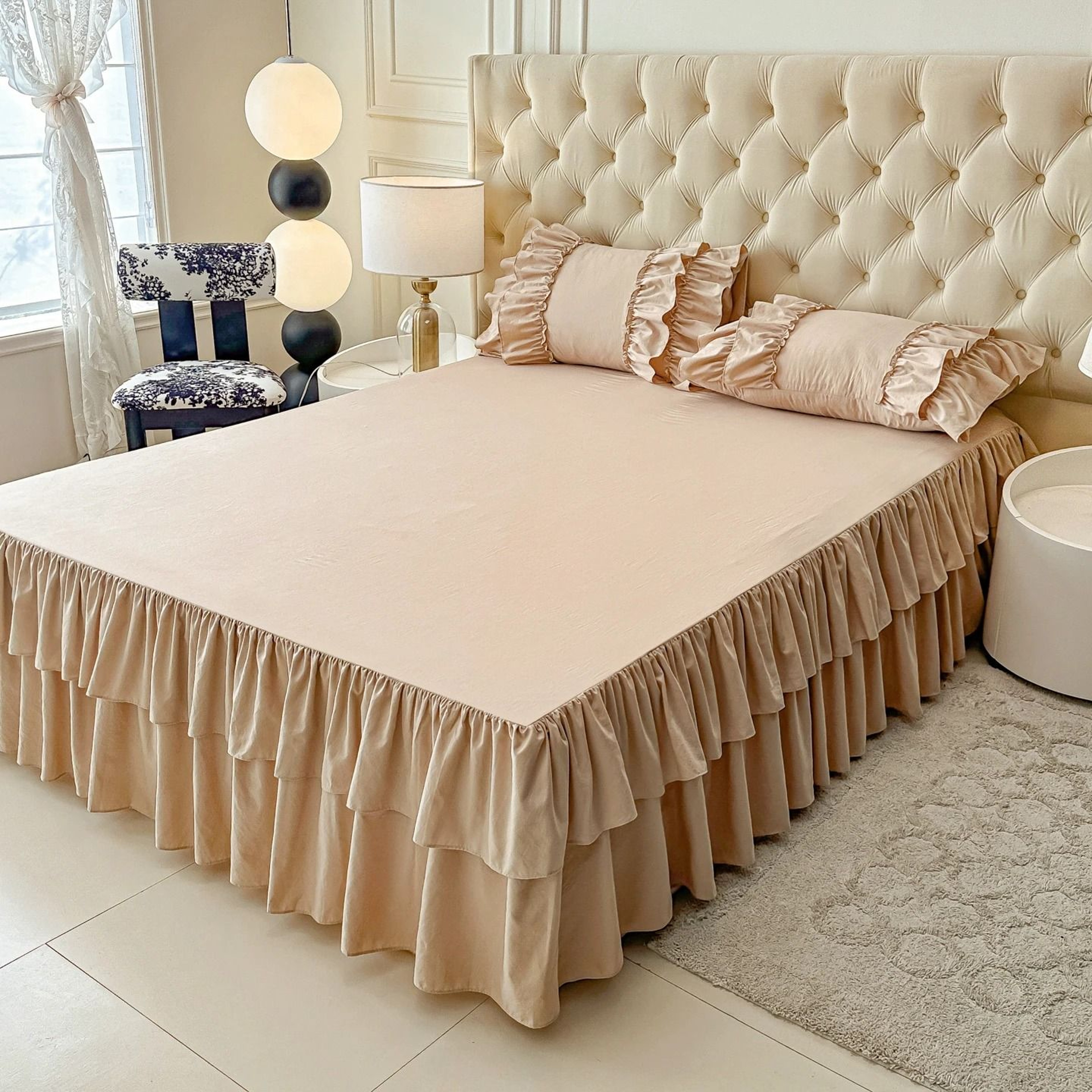 Double Layer Ruffled Solid Color Bed Skirt Princess Bedroom NonSlip Mattress Cover  Bedspread 11