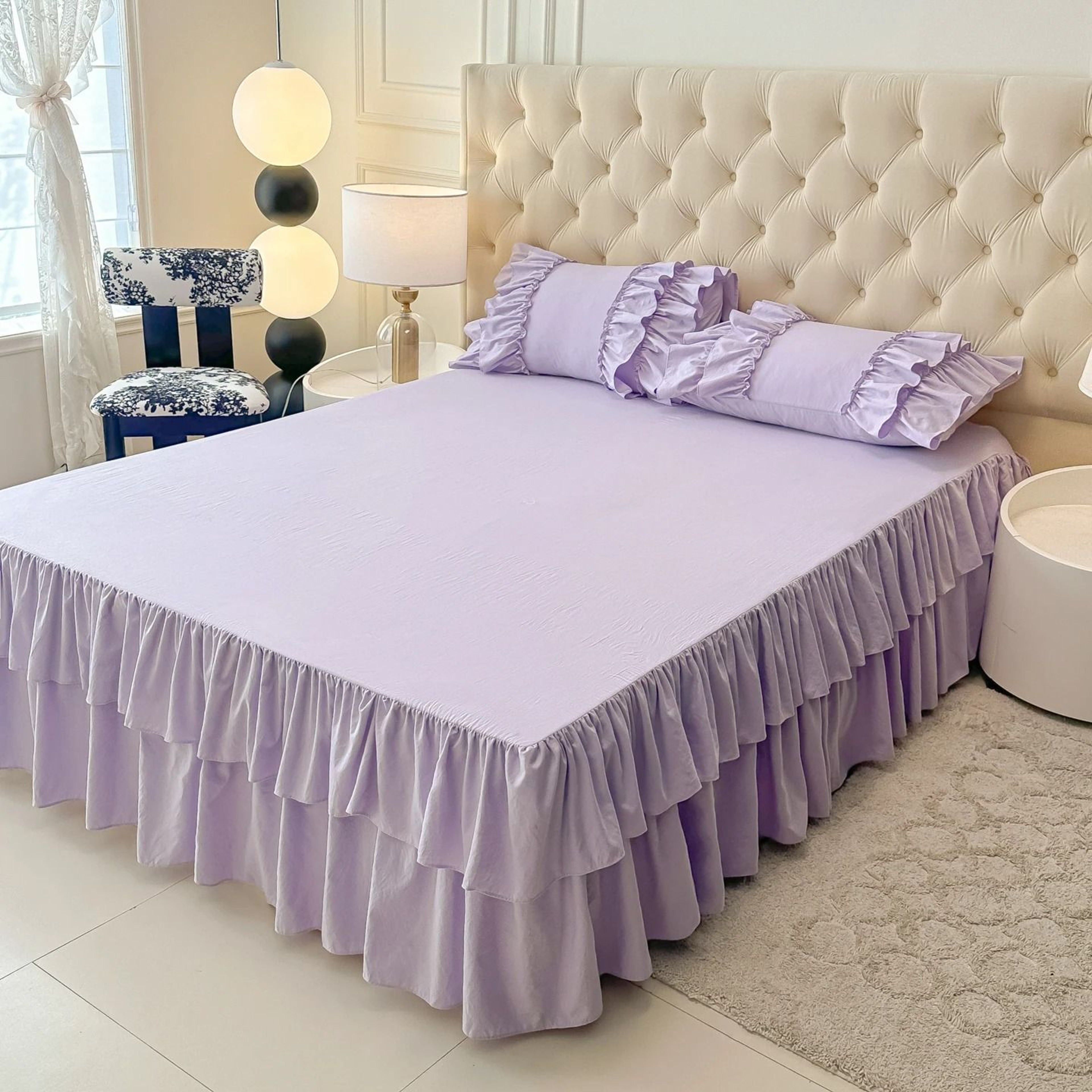 Double Layer Ruffled Solid Color Bed Skirt Princess Bedroom NonSlip Mattress Cover  Bedspread 8