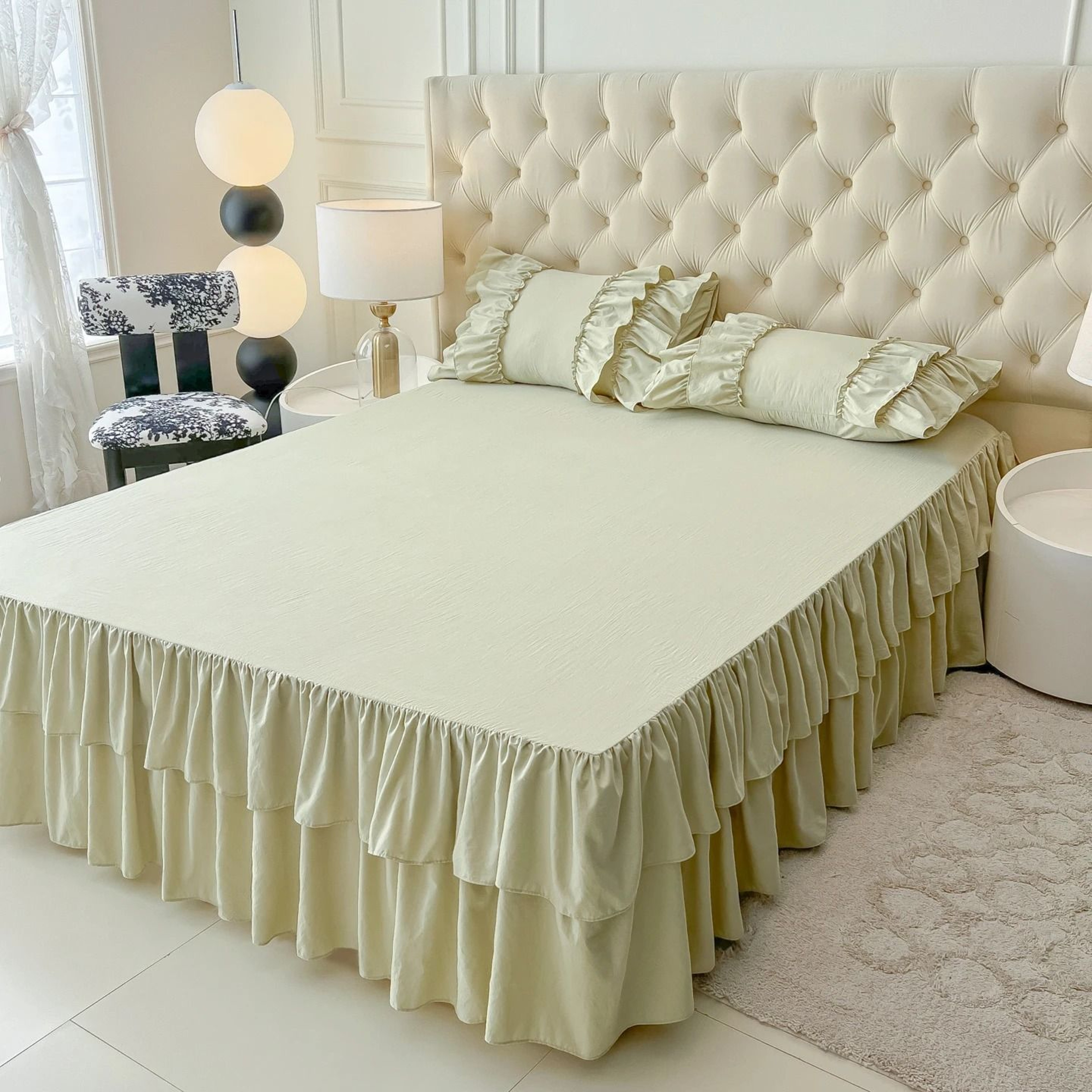 Double Layer Ruffled Solid Color Bed Skirt Princess Bedroom NonSlip Mattress Cover  Bedspread 7