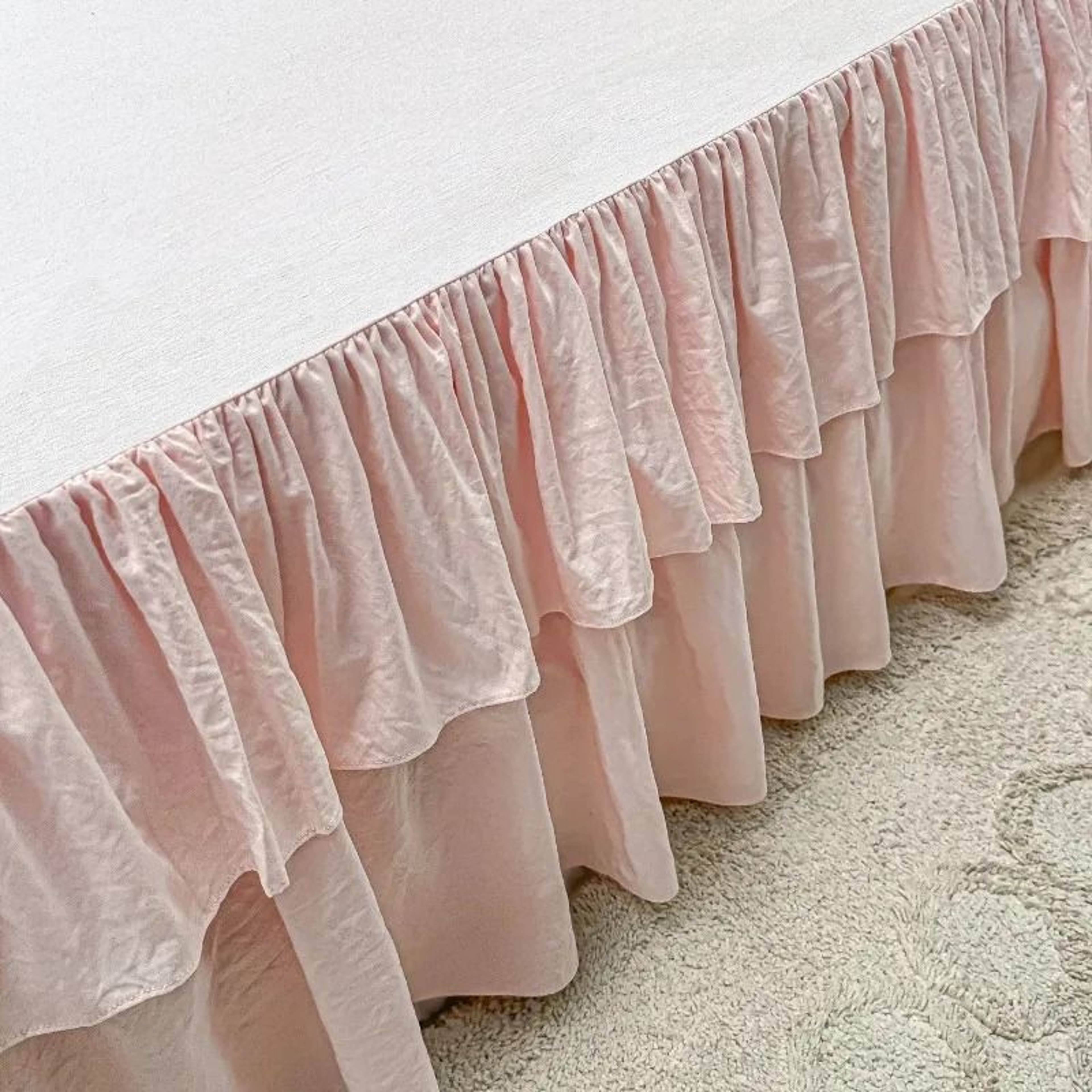 Double Layer Ruffled Solid Color Bed Skirt Princess Bedroom NonSlip Mattress Cover  Bedspread 4